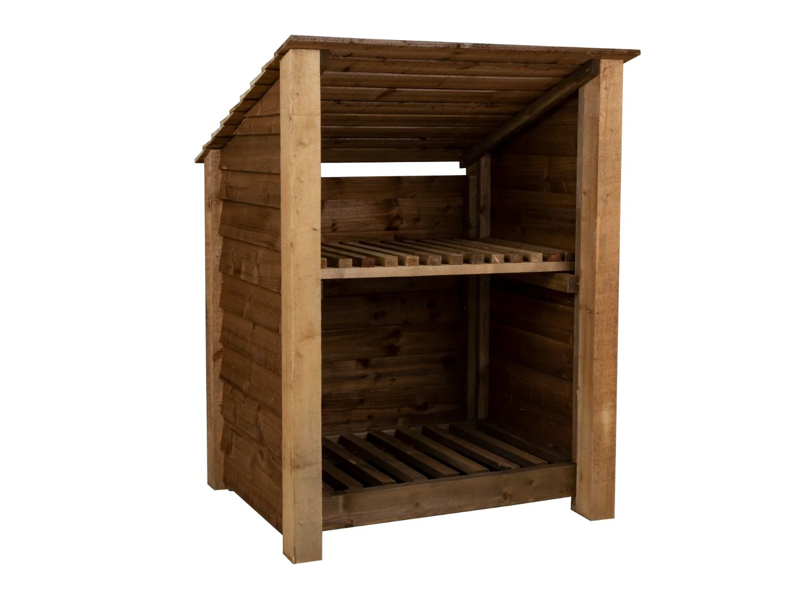 Wooden Log Store with Shelf (Roof Sloping Back) W-99cm, H-126cm Or 180cm, D-88cm - Image 3