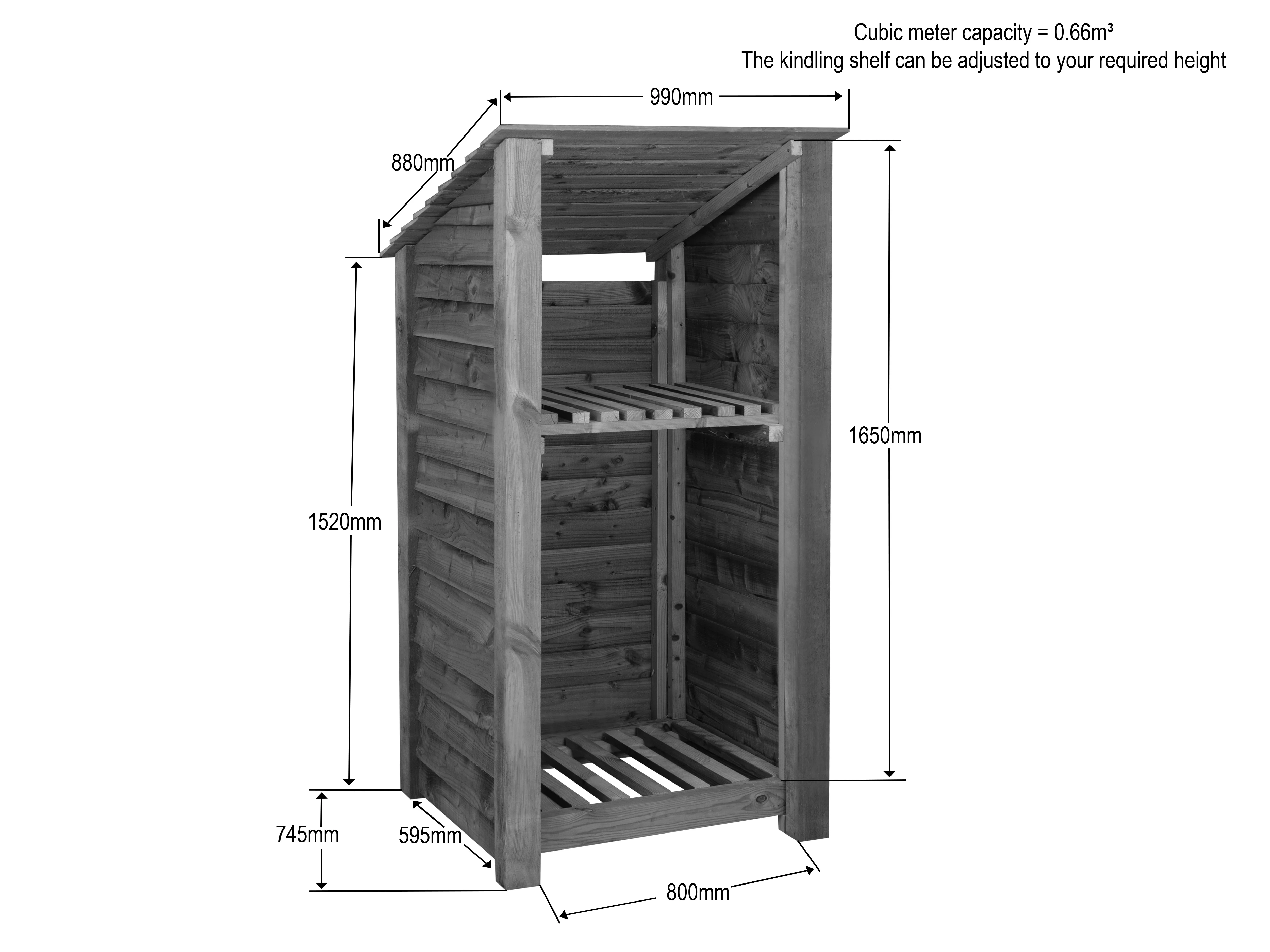 Wooden Log Store with Shelf (Roof Sloping Back) W-99cm, H-126cm Or 180cm, D-88cm - Image 4