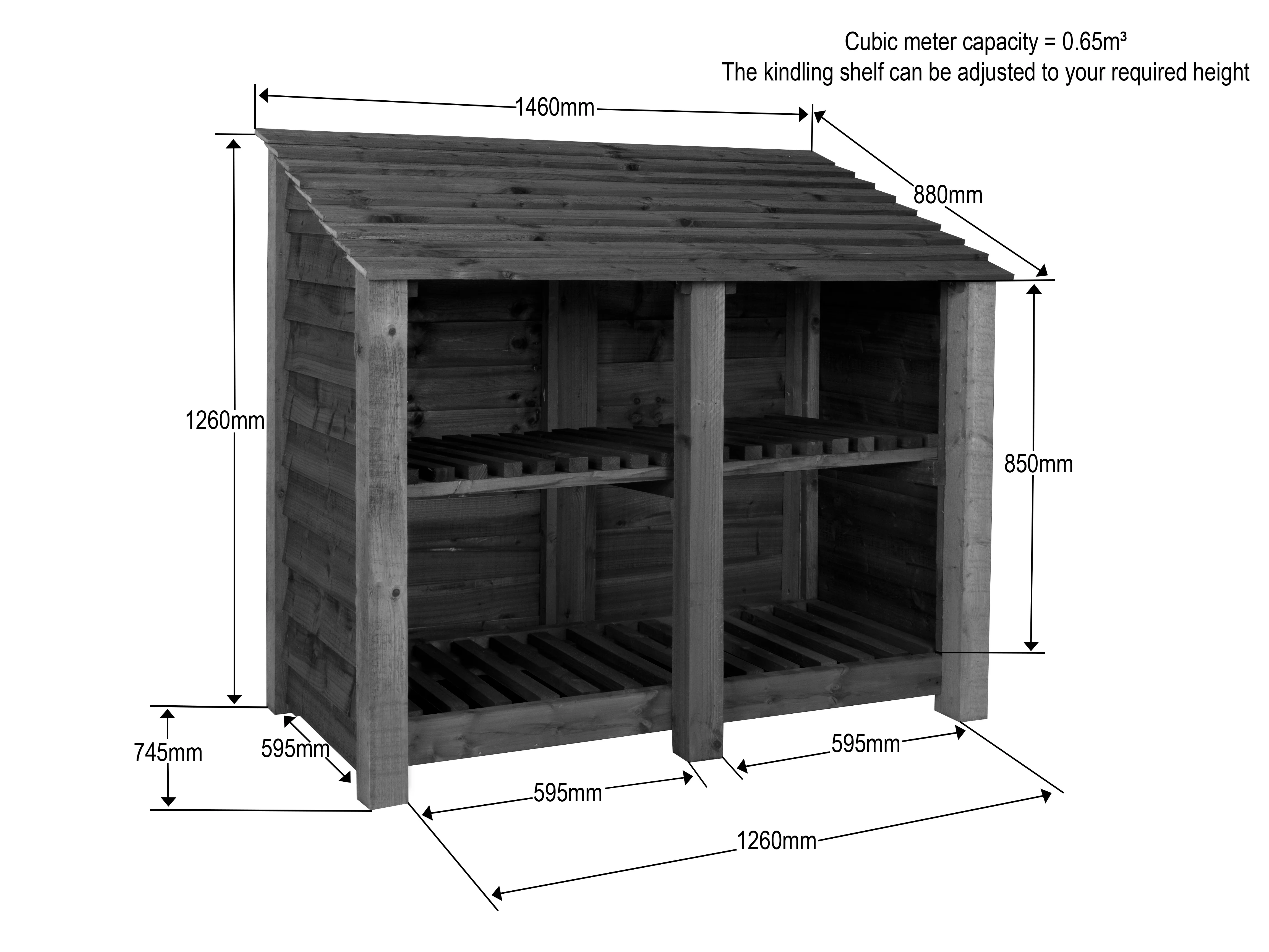 Wooden Log Store with Shelf W-146cm, H-126cm or 180cm, D-88cm - Image 8