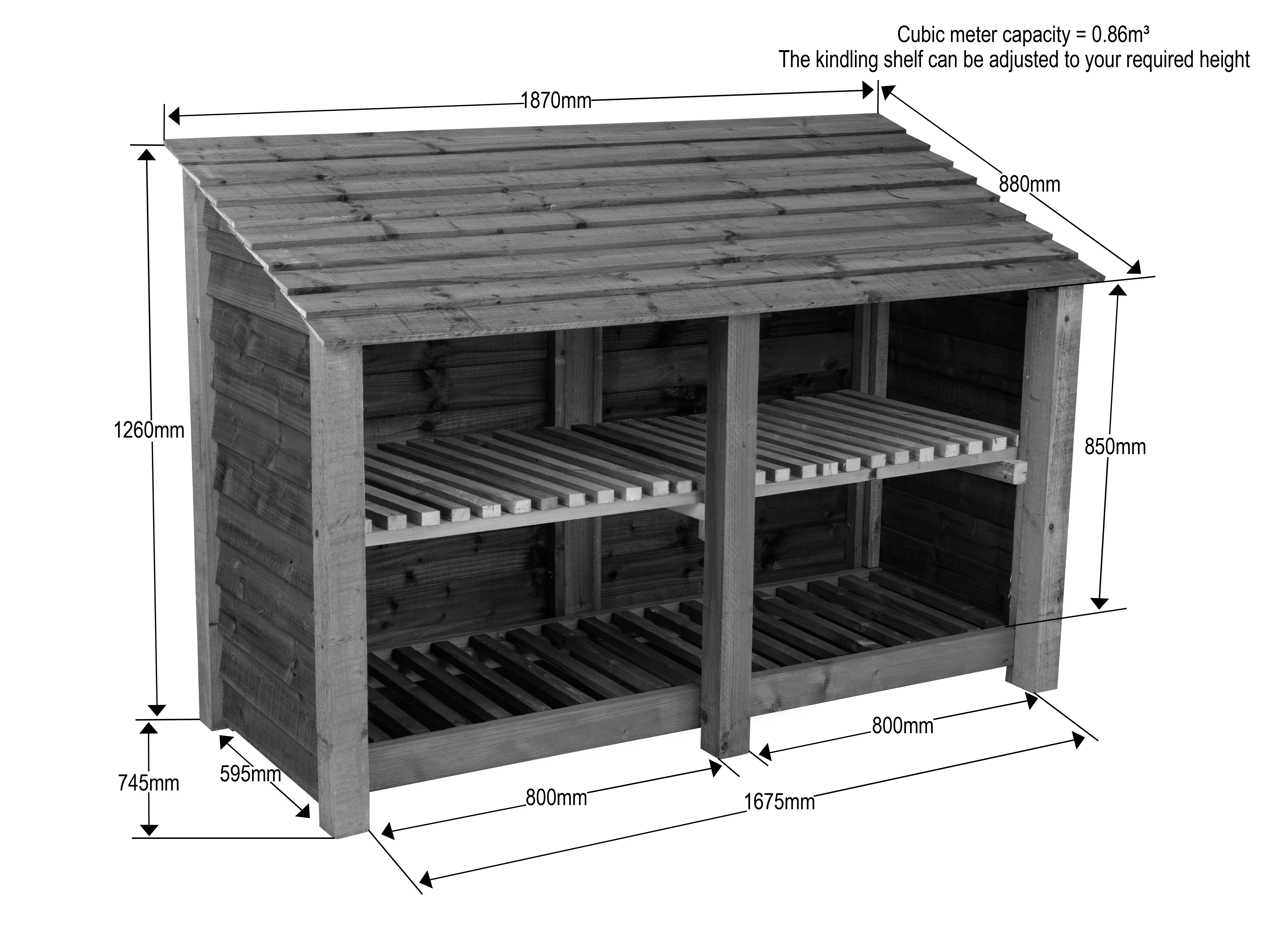 Slatted Wooden Log Store with Shelf W-187cm, H-126cm or 180cm, D-88cm - Image 9
