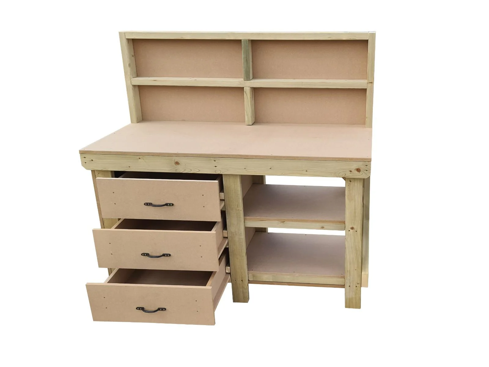 Wooden MDF top tool cabinet workbench with storage shelf (V.7) with back panel and double shelf - Image 3