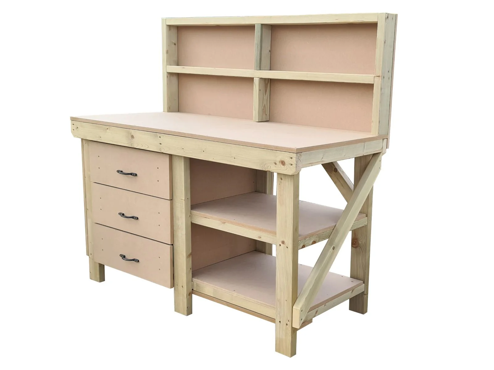 Wooden MDF top tool cabinet workbench with storage shelf (V.7) with back panel and double shelf - Image 4