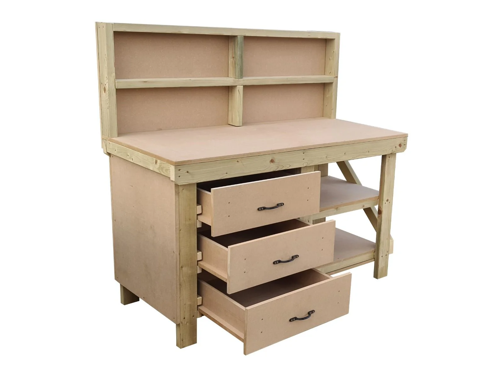 Wooden MDF top tool cabinet workbench with storage shelf (V.7) with back panel and double shelf - Image 5