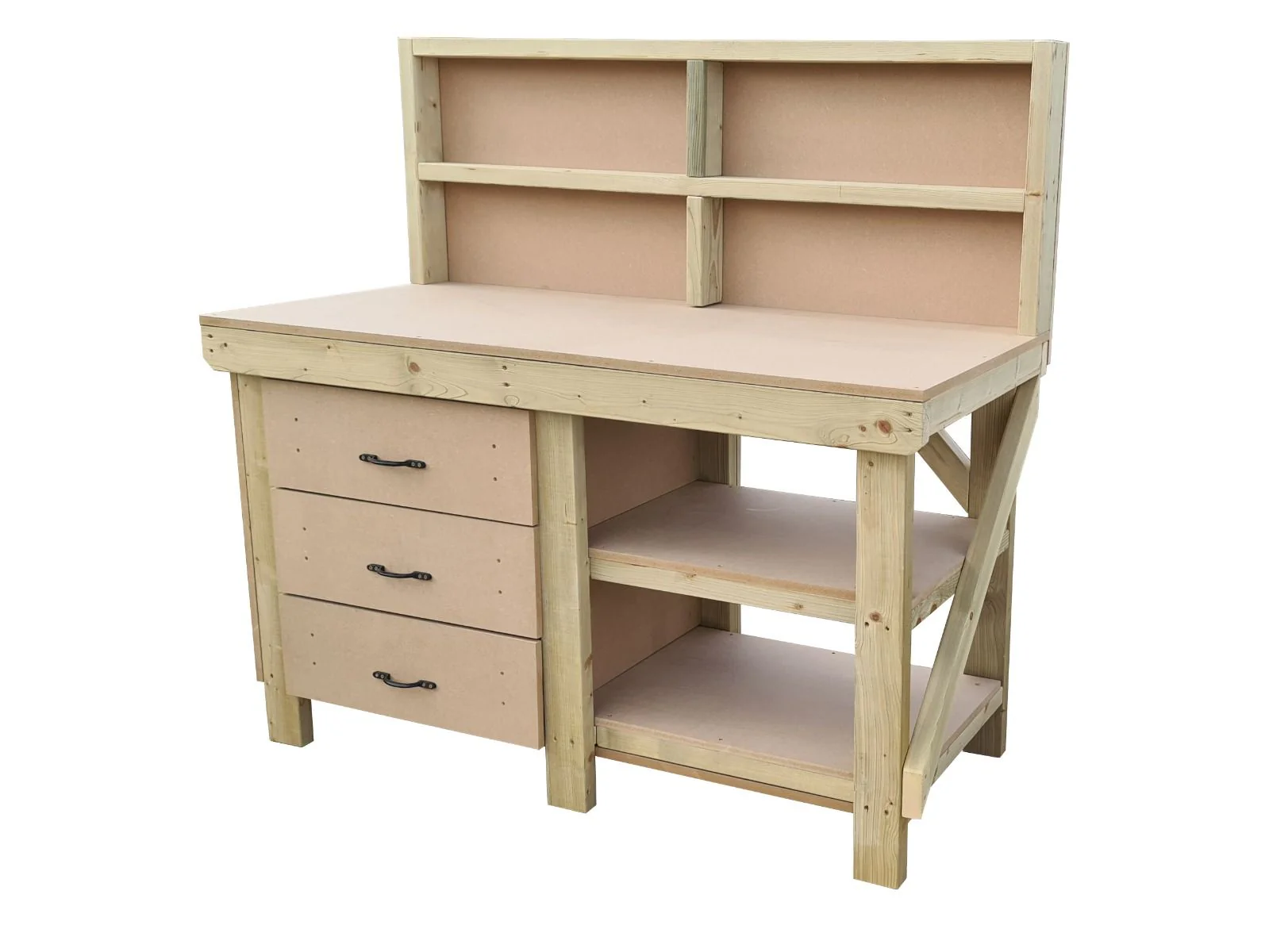 Wooden MDF top tool cabinet workbench with storage shelf (V.7) with back panel and double shelf - Image 6
