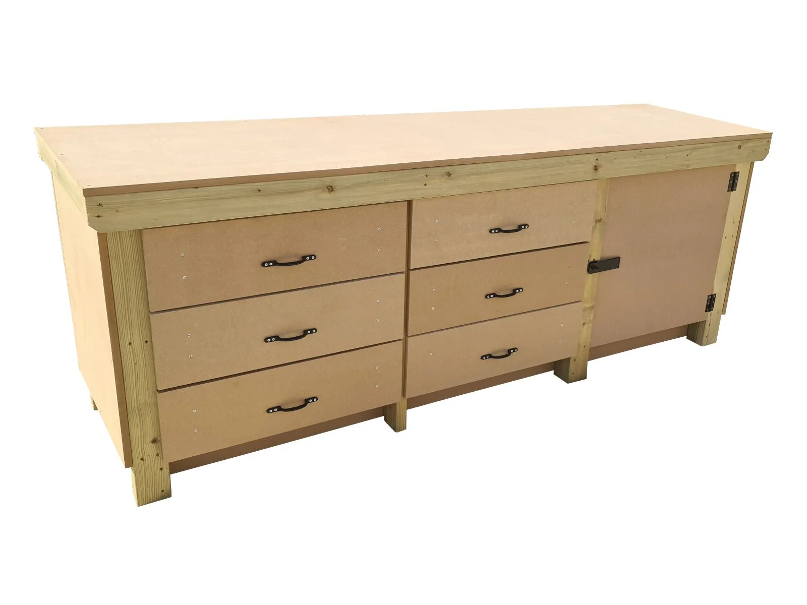Wooden MDF top workbench, tool cabinet with lockable cupboard (V.3)