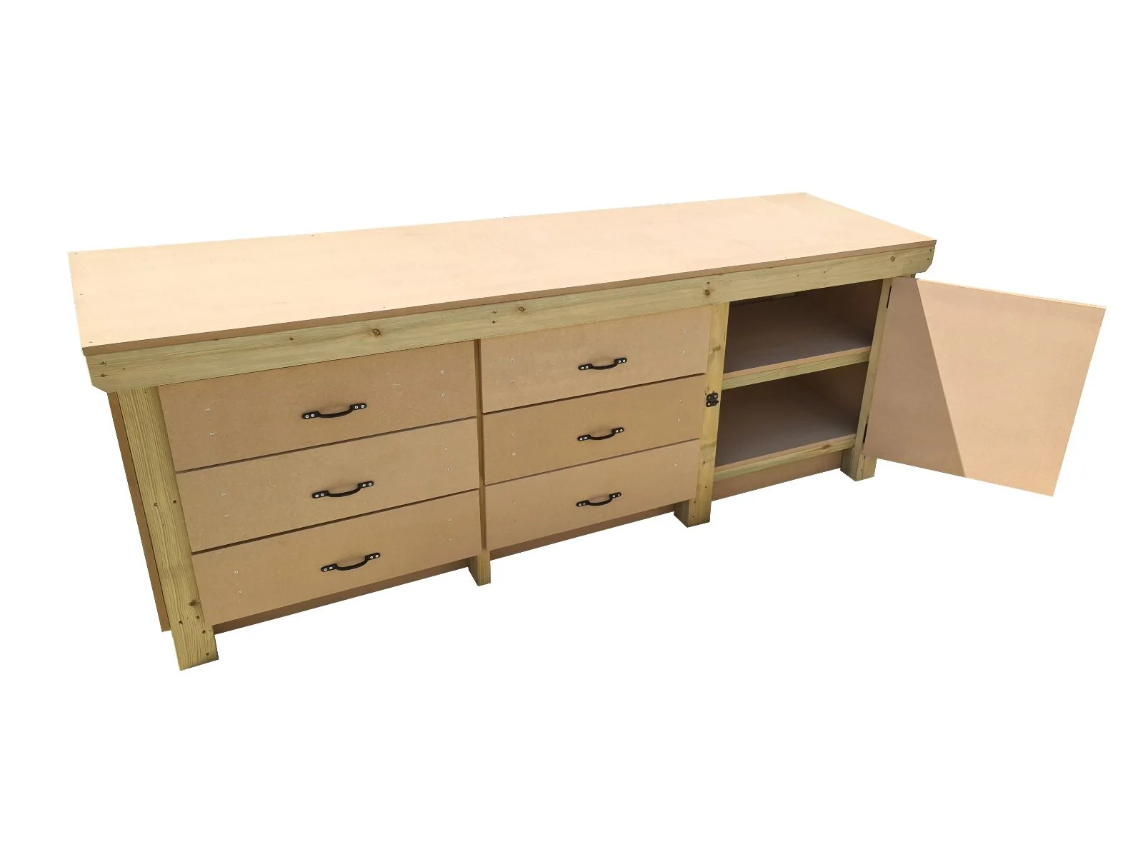 Wooden MDF top workbench, tool cabinet with lockable cupboard (V.3) double shelf - Image 3