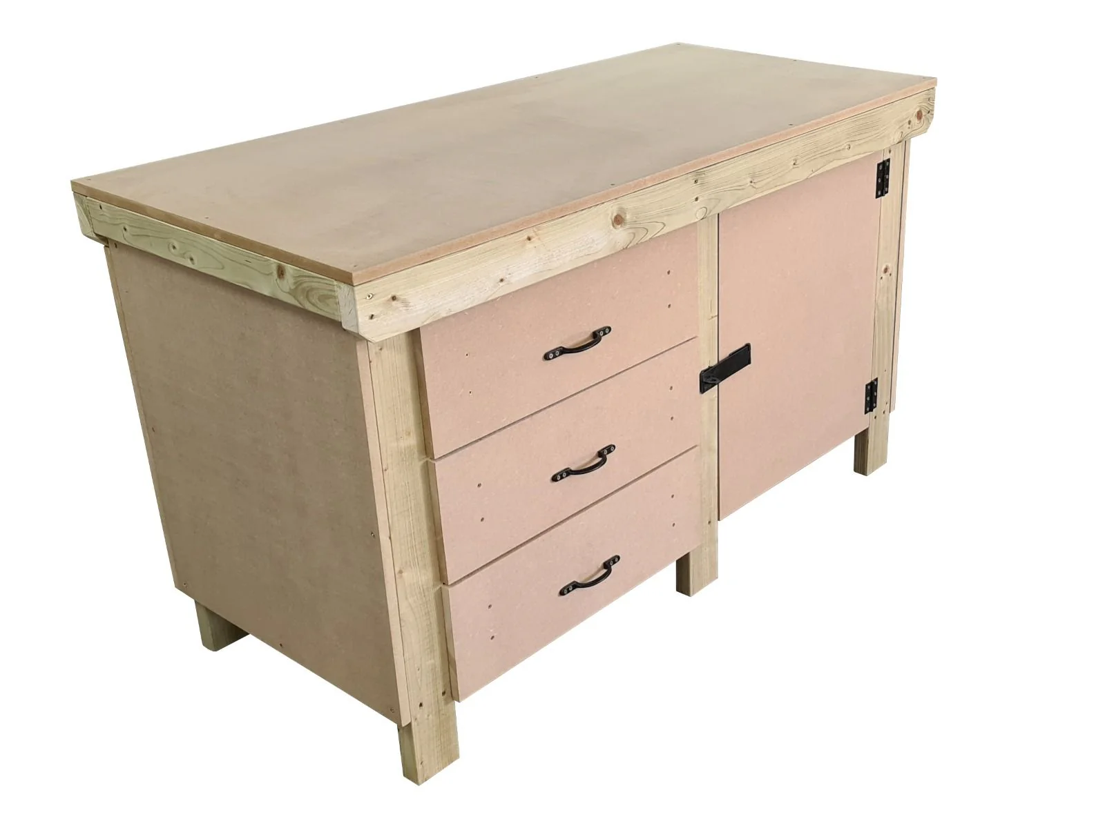 Wooden MDF top workbench, tool cabinet with lockable cupboard (V.3) double shelf - Image 4