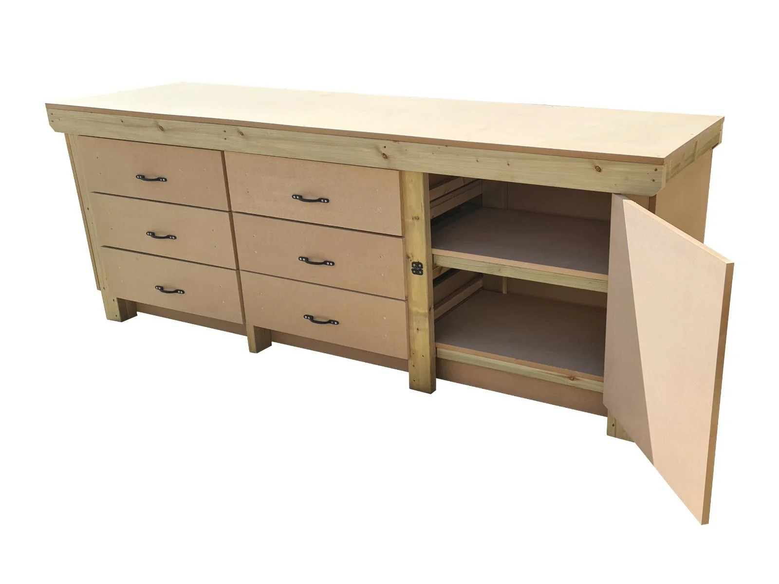 Wooden MDF top workbench, tool cabinet with lockable cupboard (V.3) double shelf - Image 5