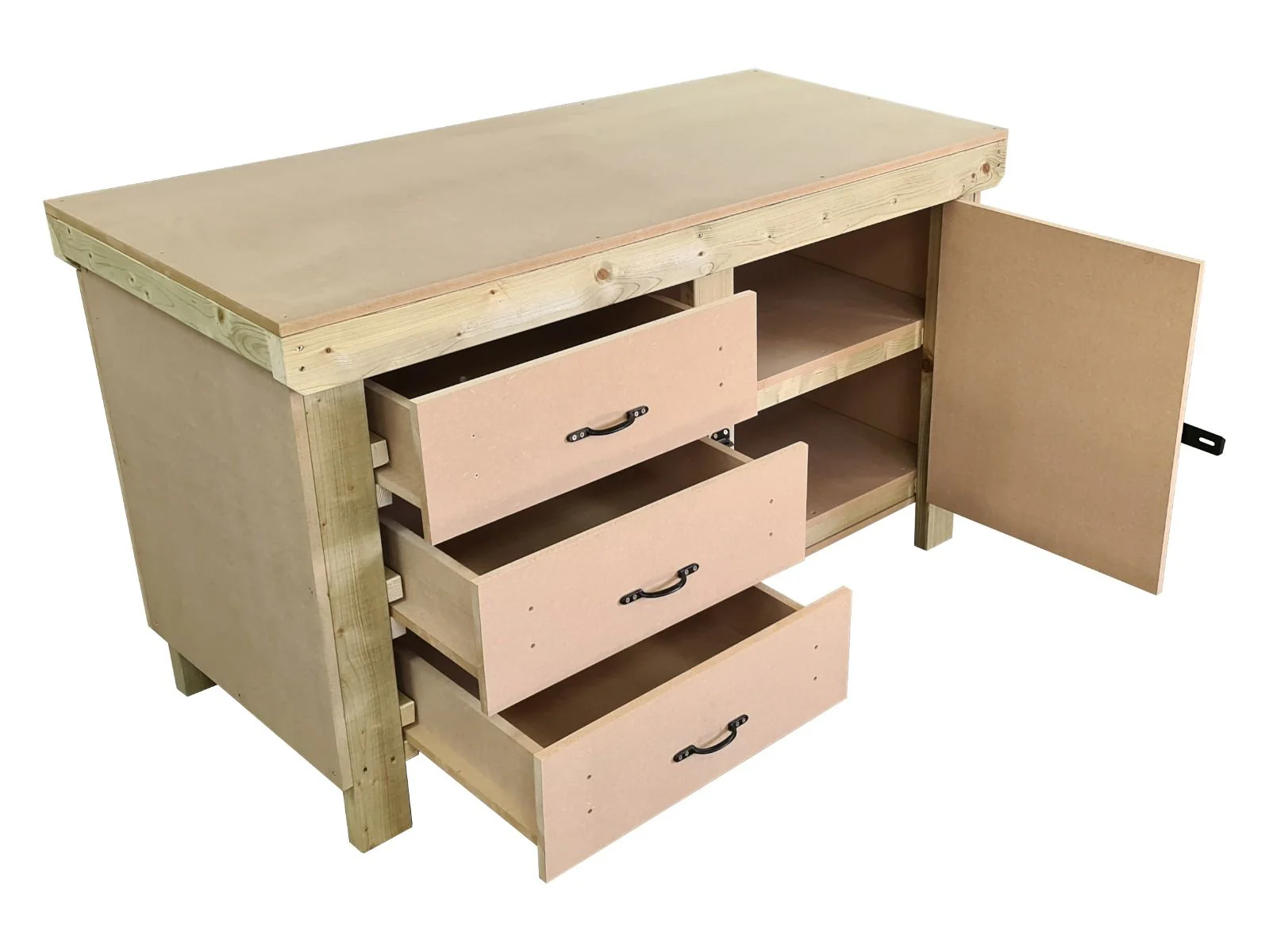 Wooden MDF top workbench, tool cabinet with lockable cupboard (V.3) double shelf - Image 6