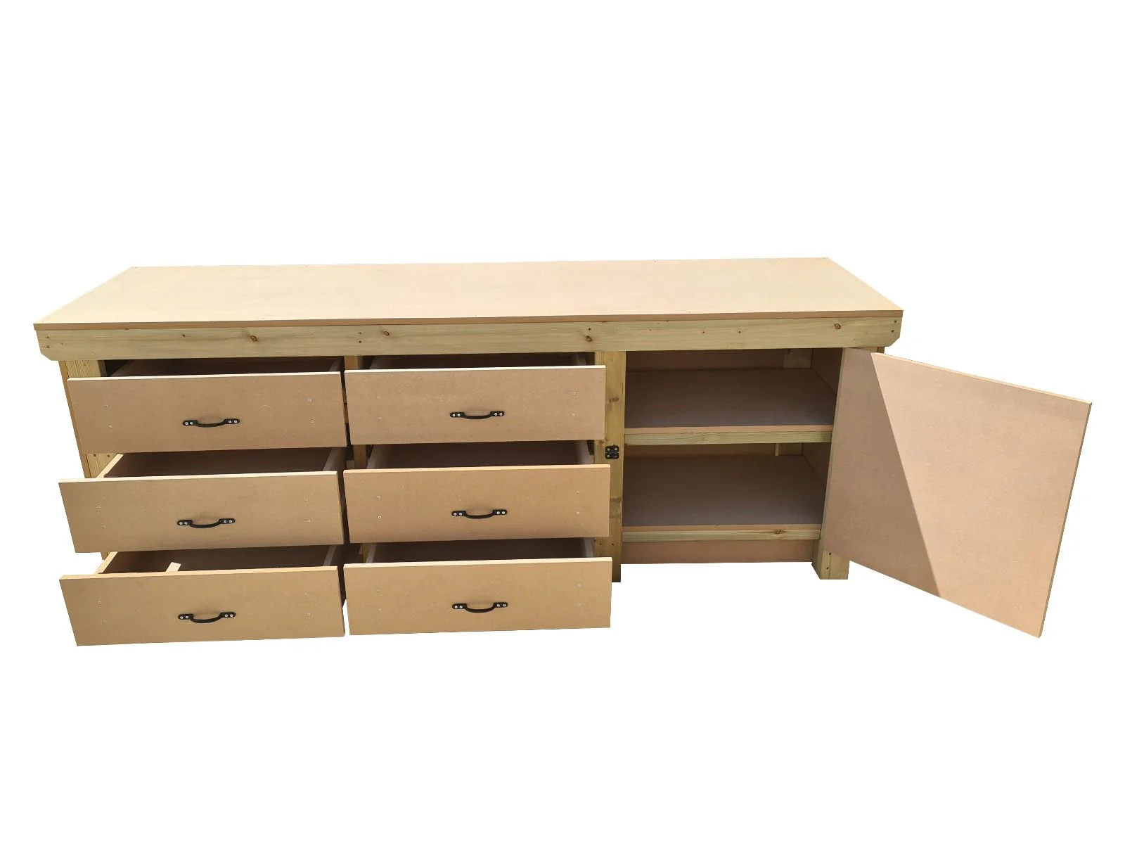 Wooden MDF top workbench, tool cabinet with lockable cupboard (V.3) double shelf - Image 7