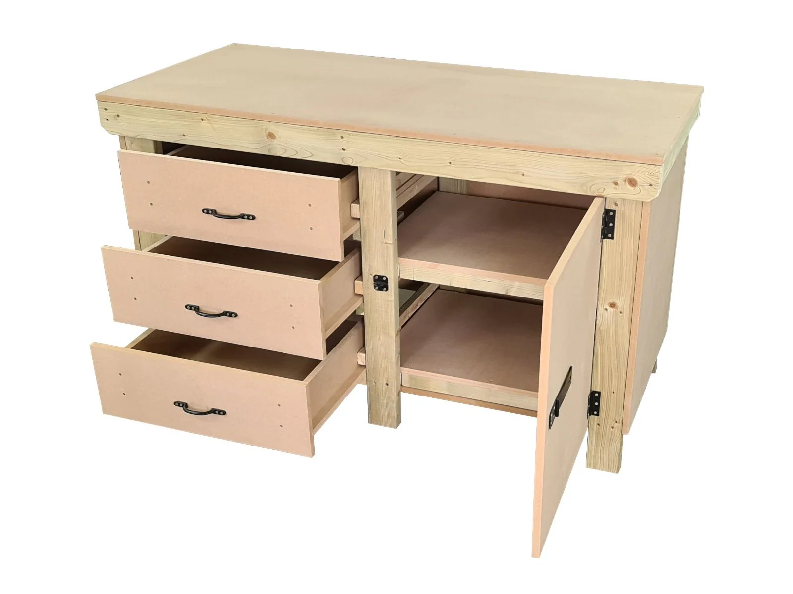 Wooden MDF top workbench, tool cabinet with lockable cupboard (V.3) double shelf - Image 8
