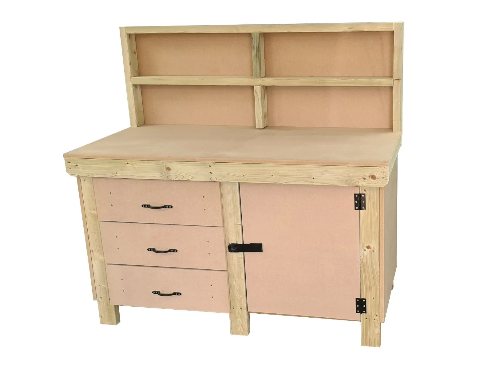 Wooden MDF top workbench, tool cabinet with lockable cupboard (V.3) with back and double shelf - Image 4