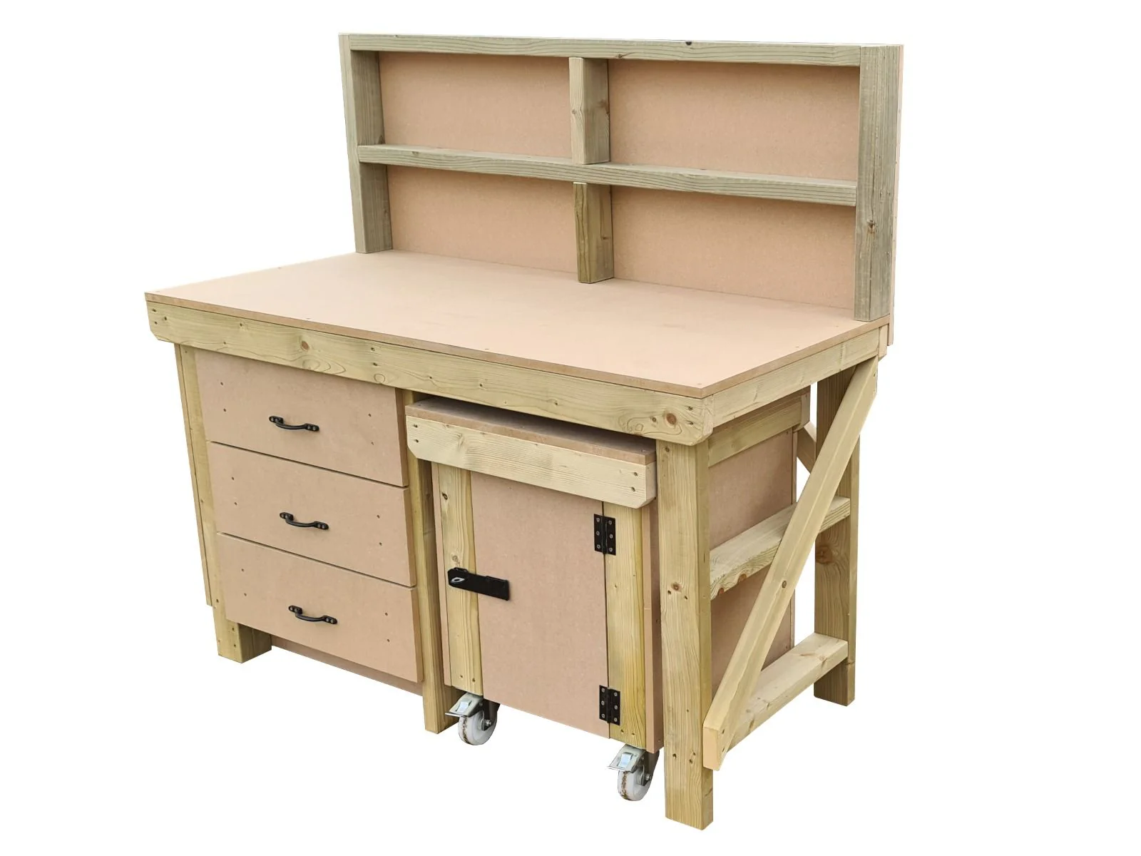 Wooden MDF top workbench with drawers, back panel and functional lockable cupboard (V.6) - Image 3