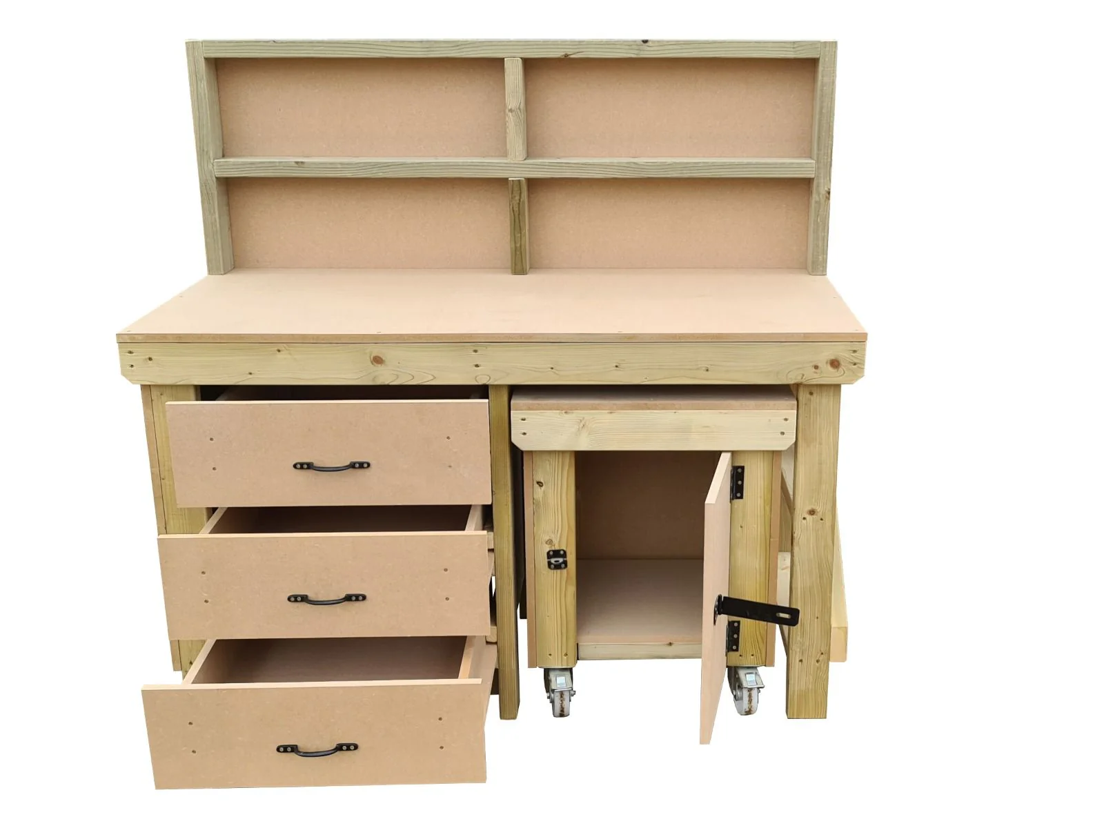 Wooden MDF top workbench with drawers, back panel and functional lockable cupboard (V.6) - Image 4