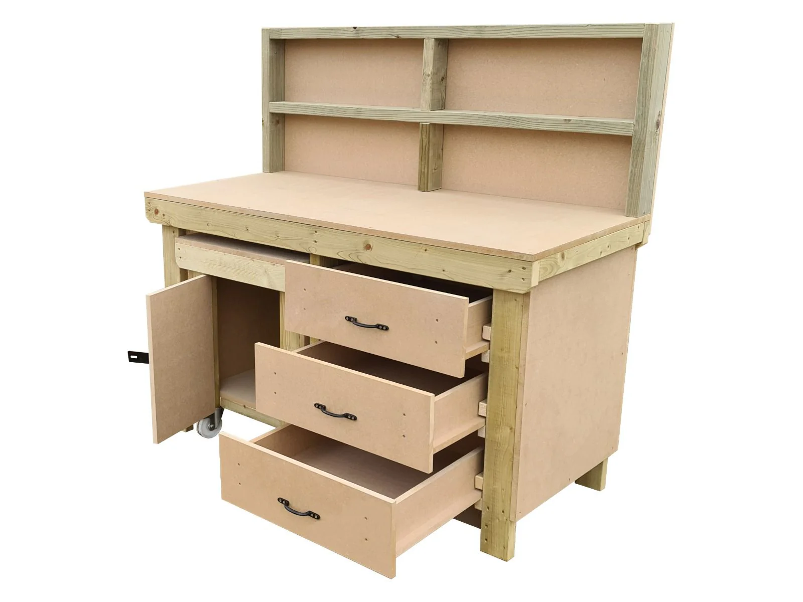 Wooden MDF top workbench with drawers, back panel and functional lockable cupboard (V.6) - Image 5