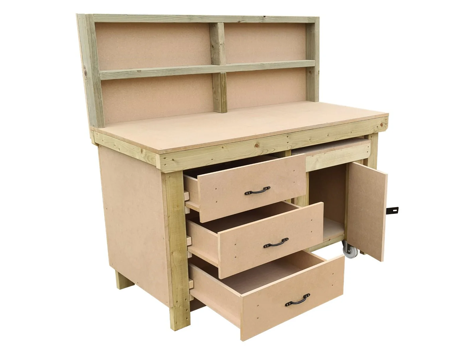 Wooden MDF top workbench with drawers, back panel and functional lockable cupboard (V.6) - Image 6