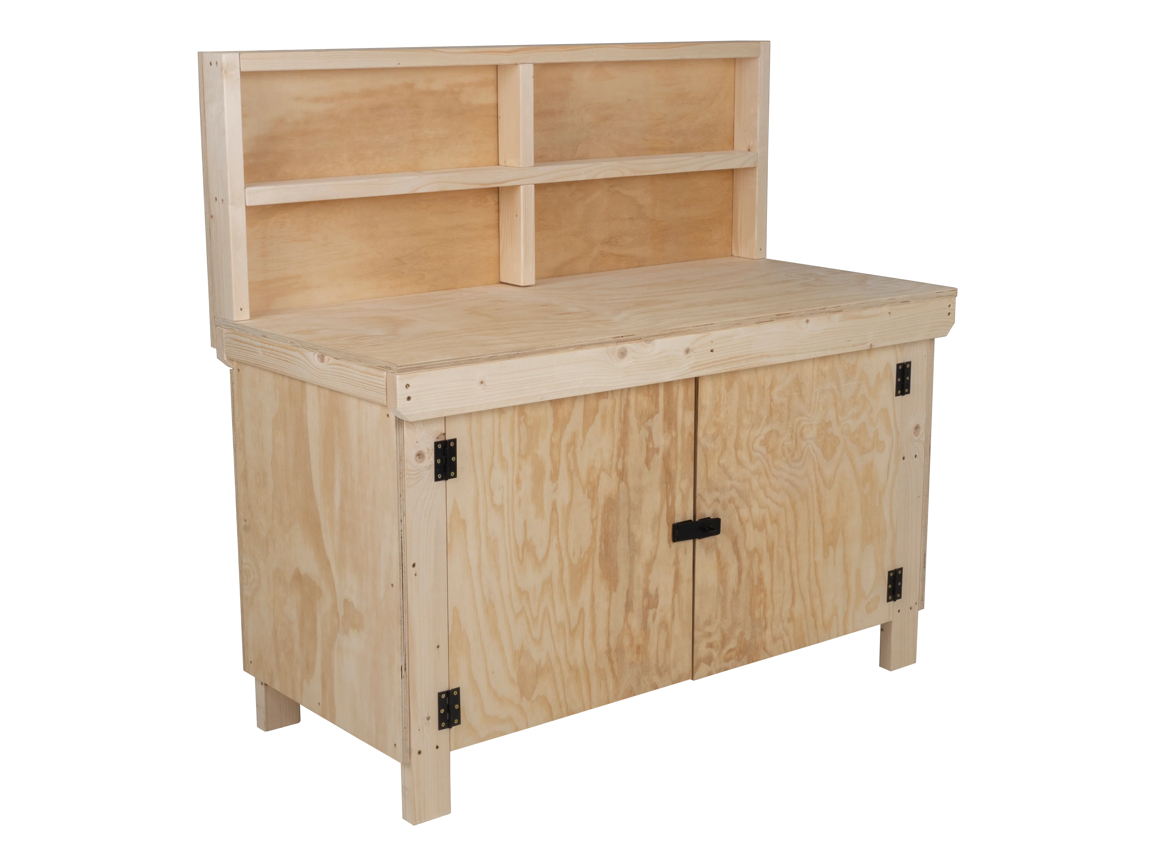 Wooden Plywood Top Workbench With Lockable Cupboard (V.9) With back panel