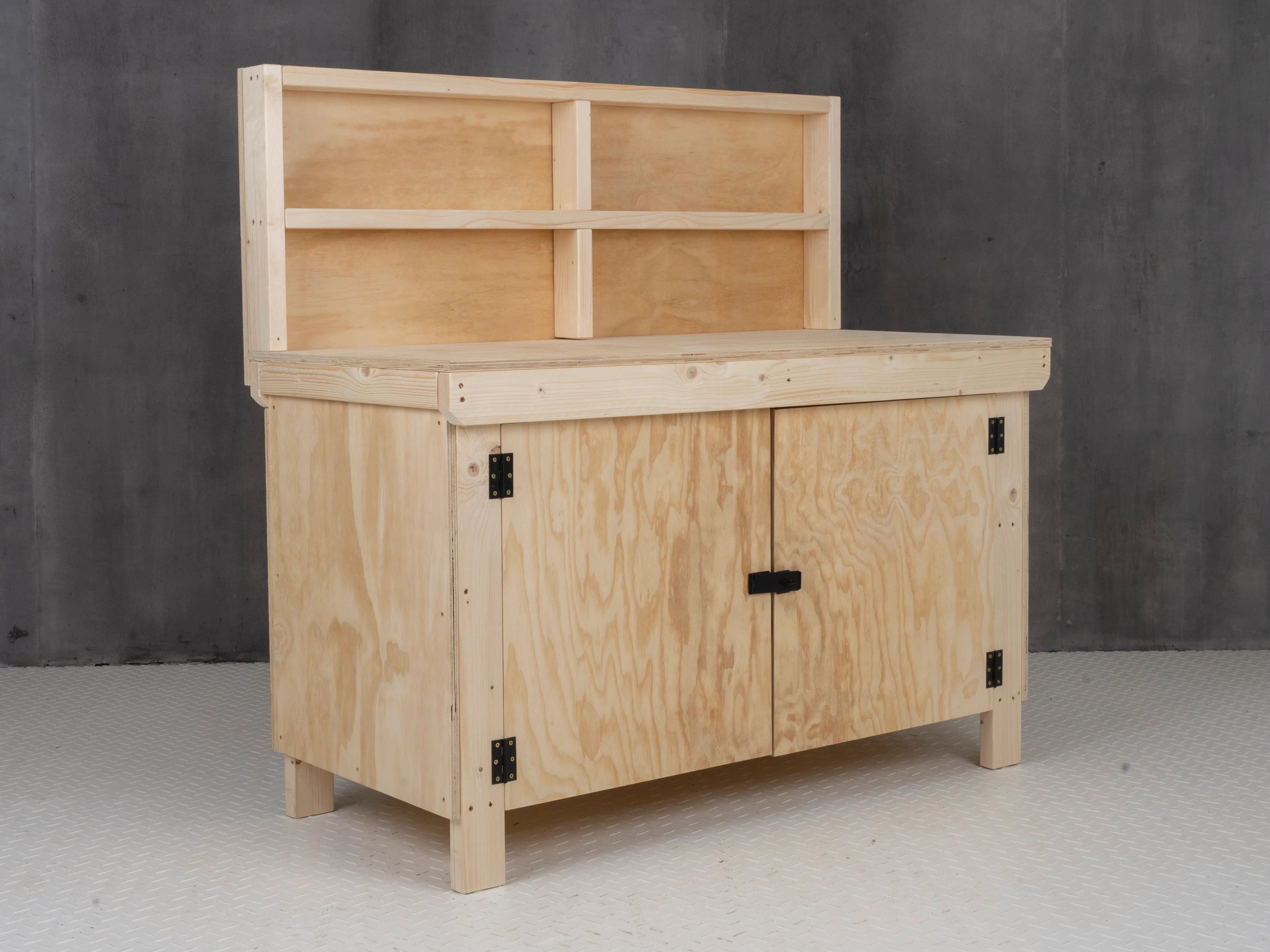 Wooden Plywood Top Workbench With Lockable Cupboard (V.9) With back panel - Image 6