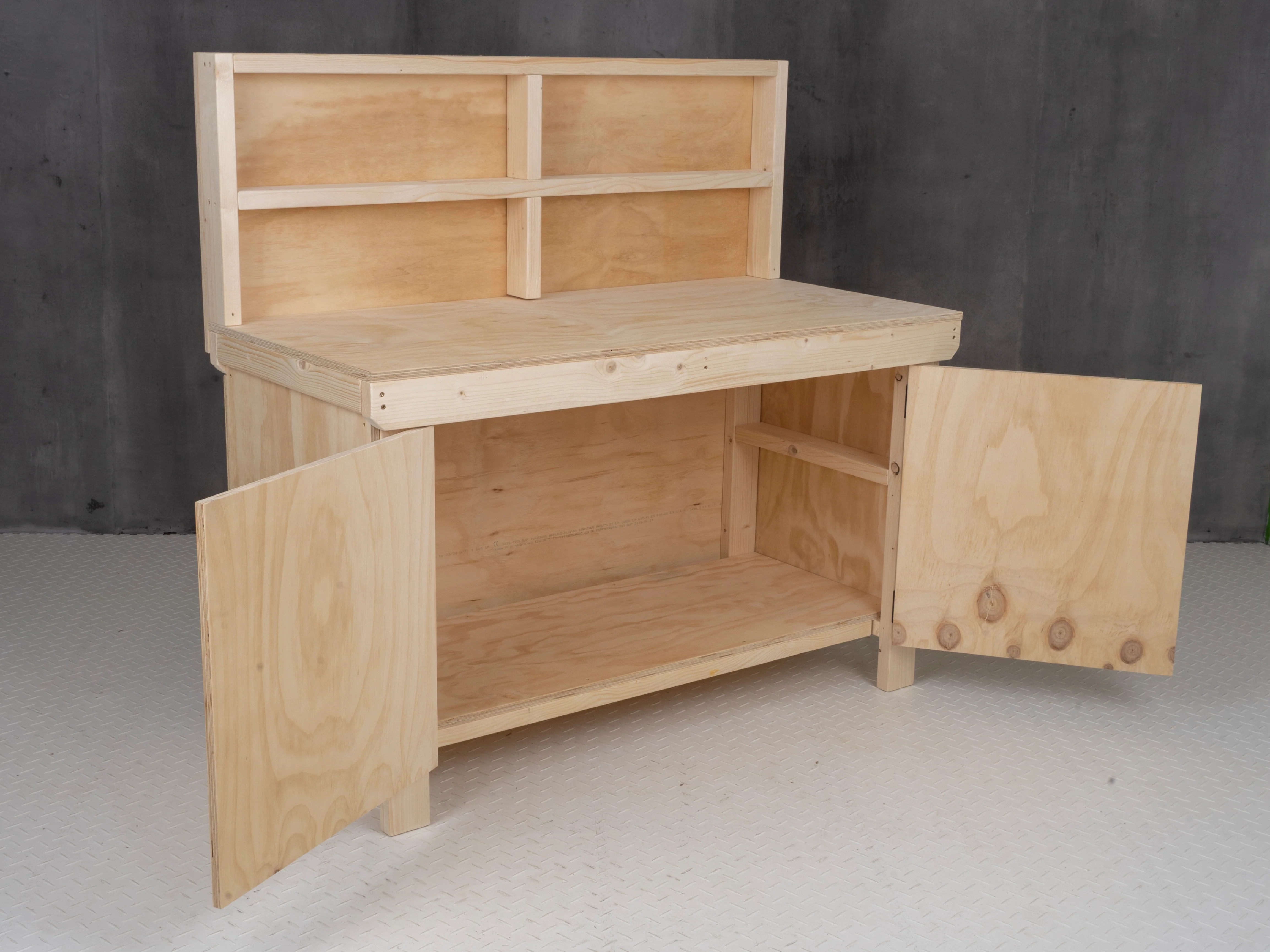 Wooden Plywood Top Workbench With Lockable Cupboard (V.9) With back panel - Image 8