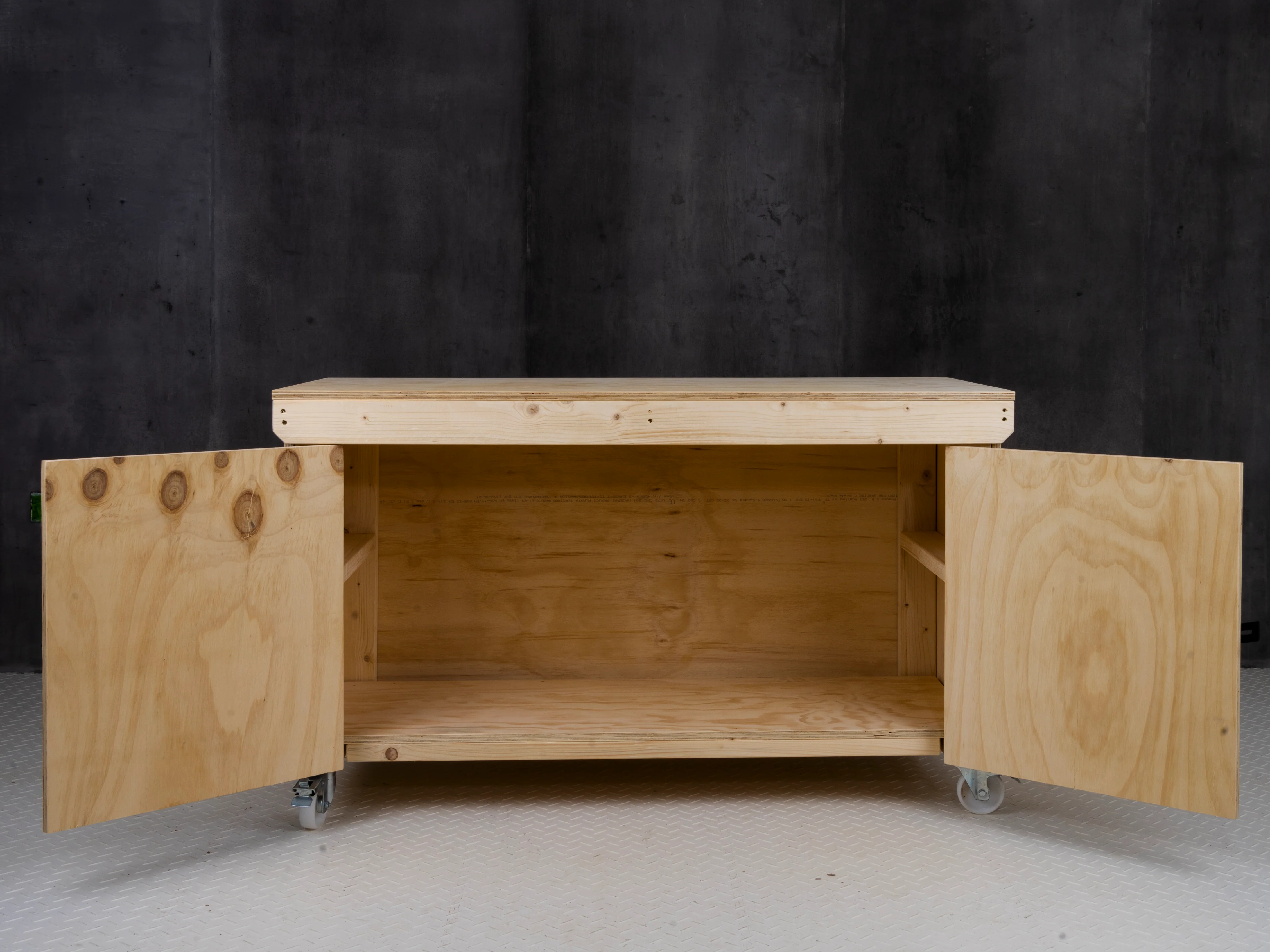 Wooden Plywood Top Workbench With Lockable Cupboard (V.9) With Wheels - Image 8