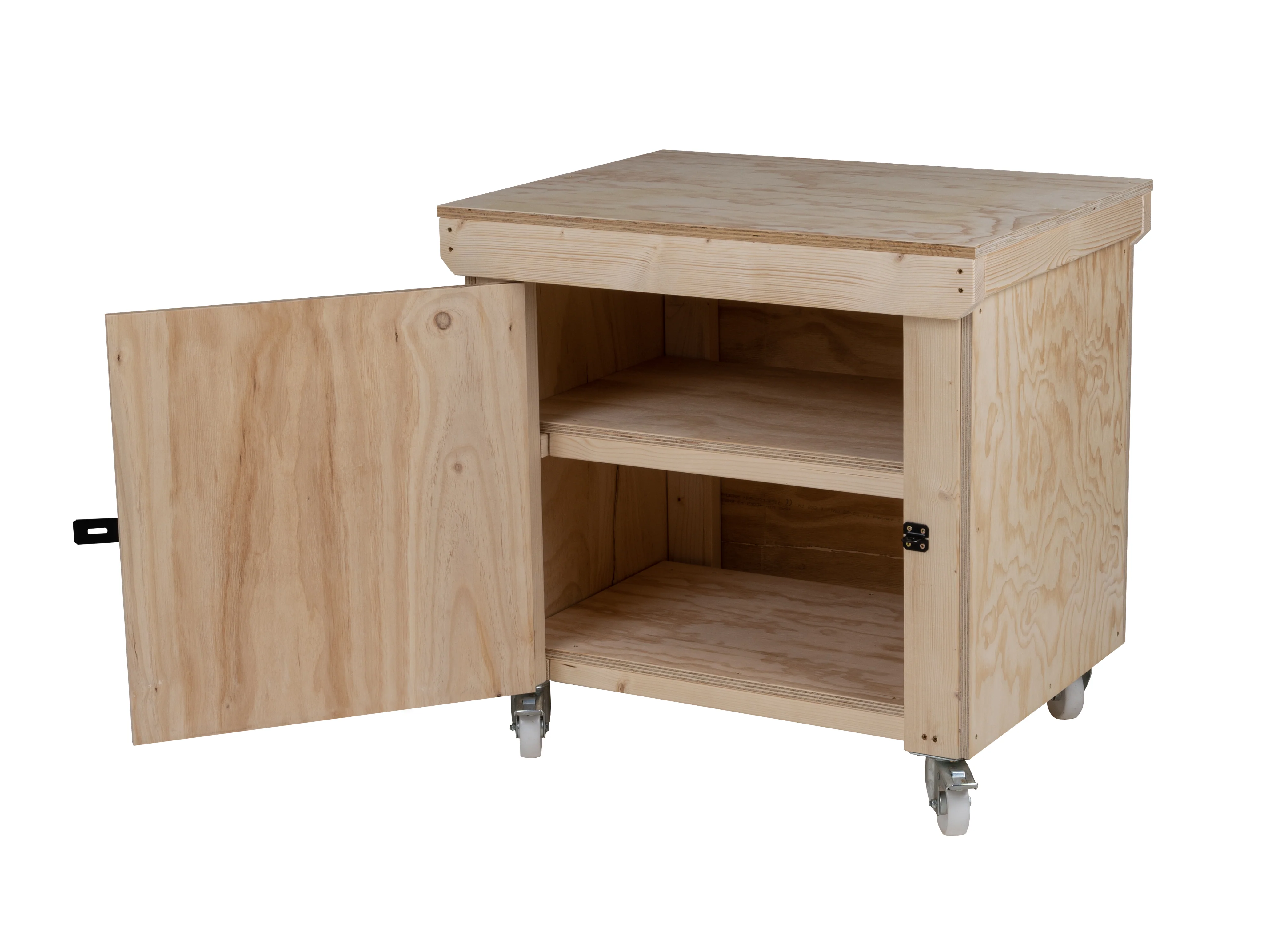 Wooden Plywood Top Workbench With Lockable Cupboard (V.9) With Wheels, Double Shelf - Image 12