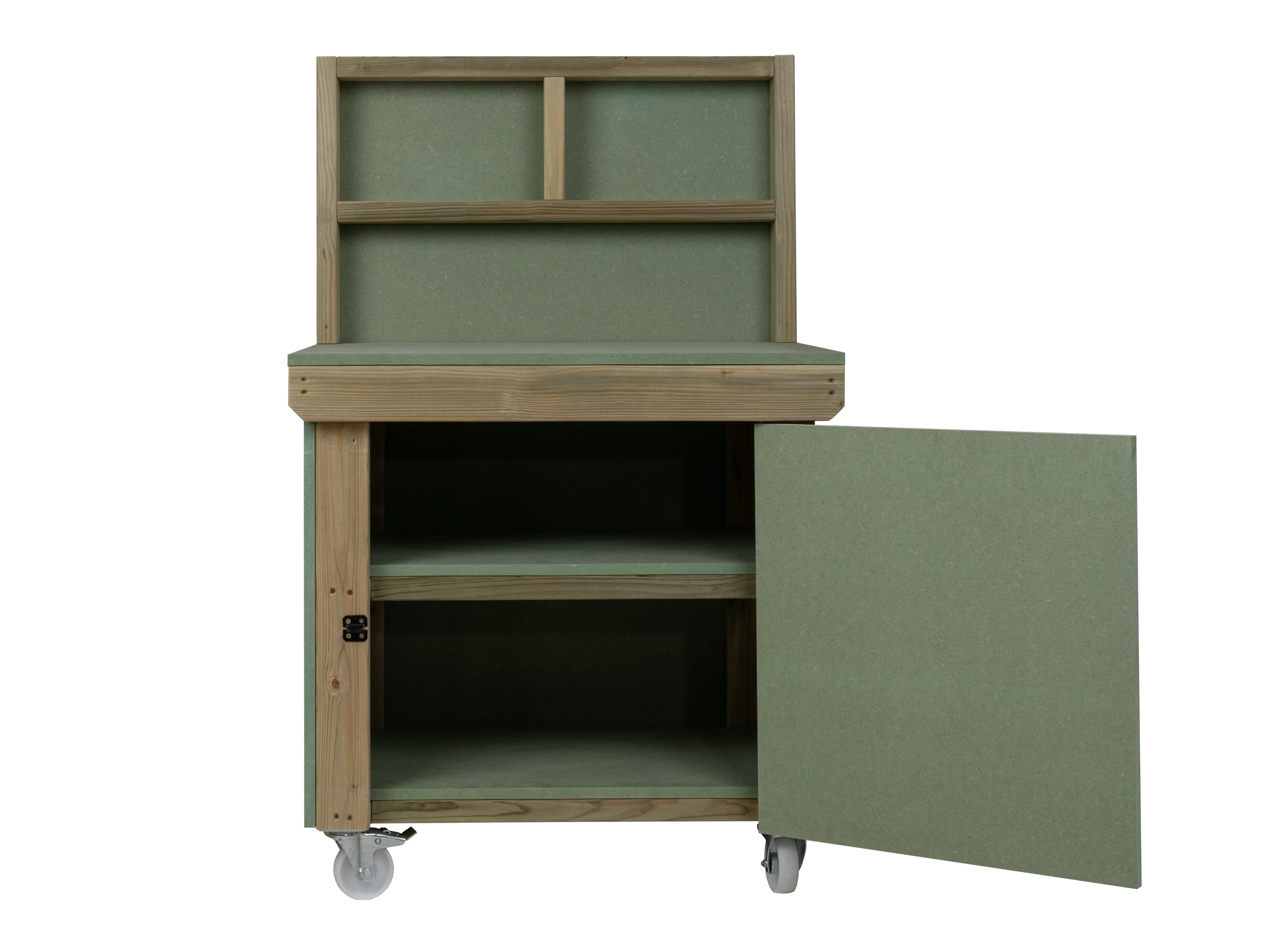 Wooden UniMDF Moisture Resistant Workbench With Lockable Cupboard (V.9) With Back panel, Wheels, Double shelf - Image 8