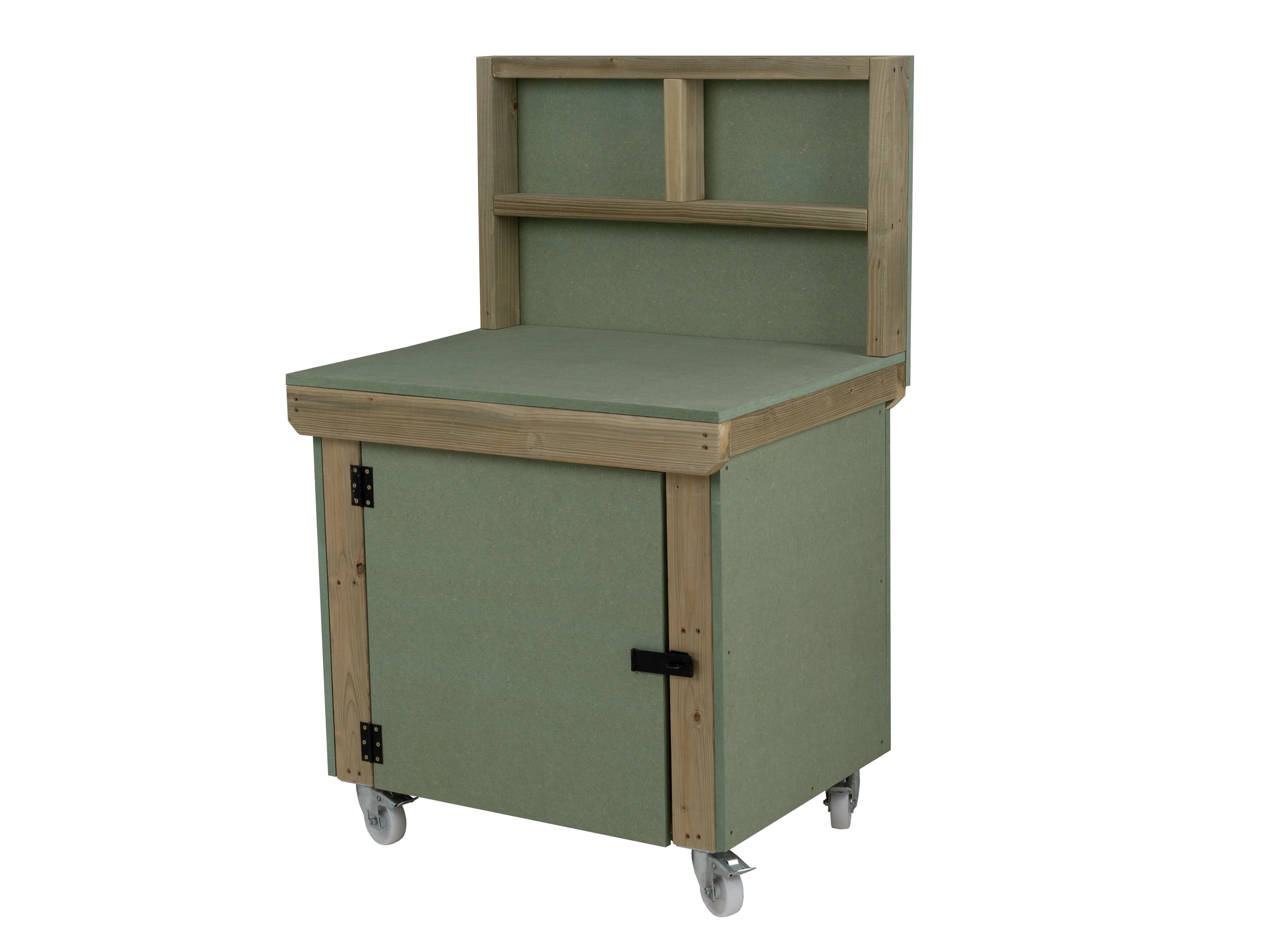 Wooden UniMDF Moisture Resistant Workbench With Lockable Cupboard (V.9) With Back panel, Wheels, Double shelf - Image 6