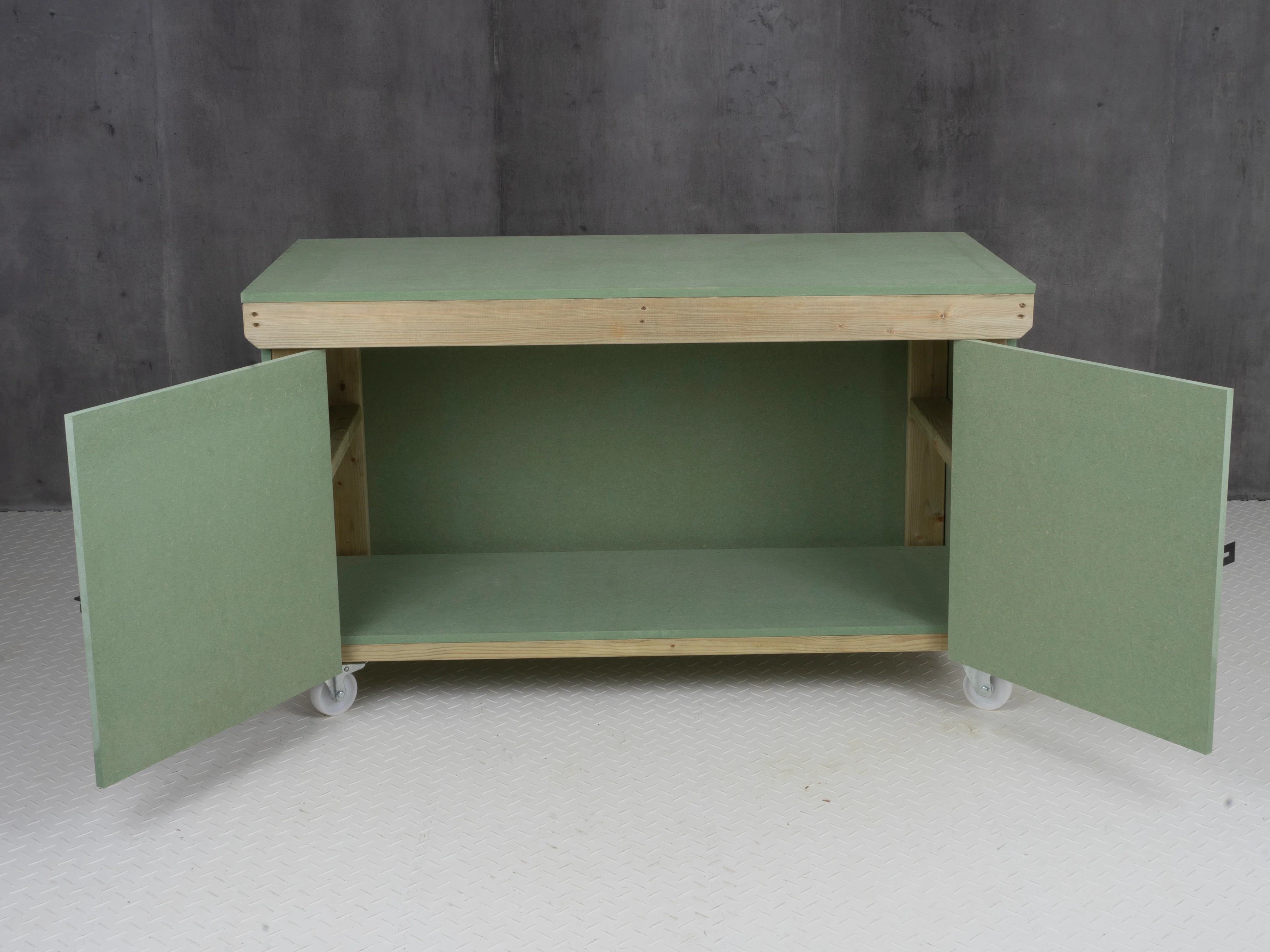 Wooden UniMDF Moisture Resistant Workbench With Lockable Cupboard (V.9) With Wheels - Image 10