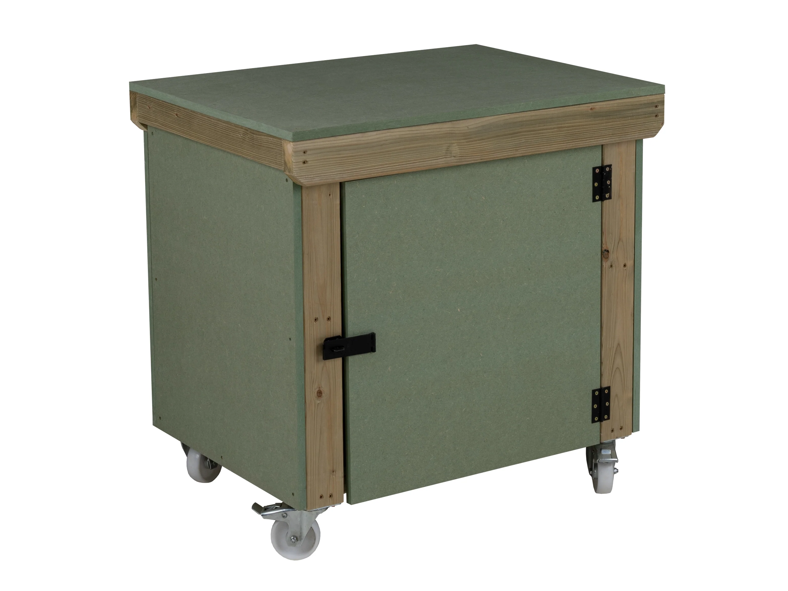 Wooden UniMDF Moisture Resistant Workbench With Lockable Cupboard (V.9) With Wheels, Double Shelf - Image 9