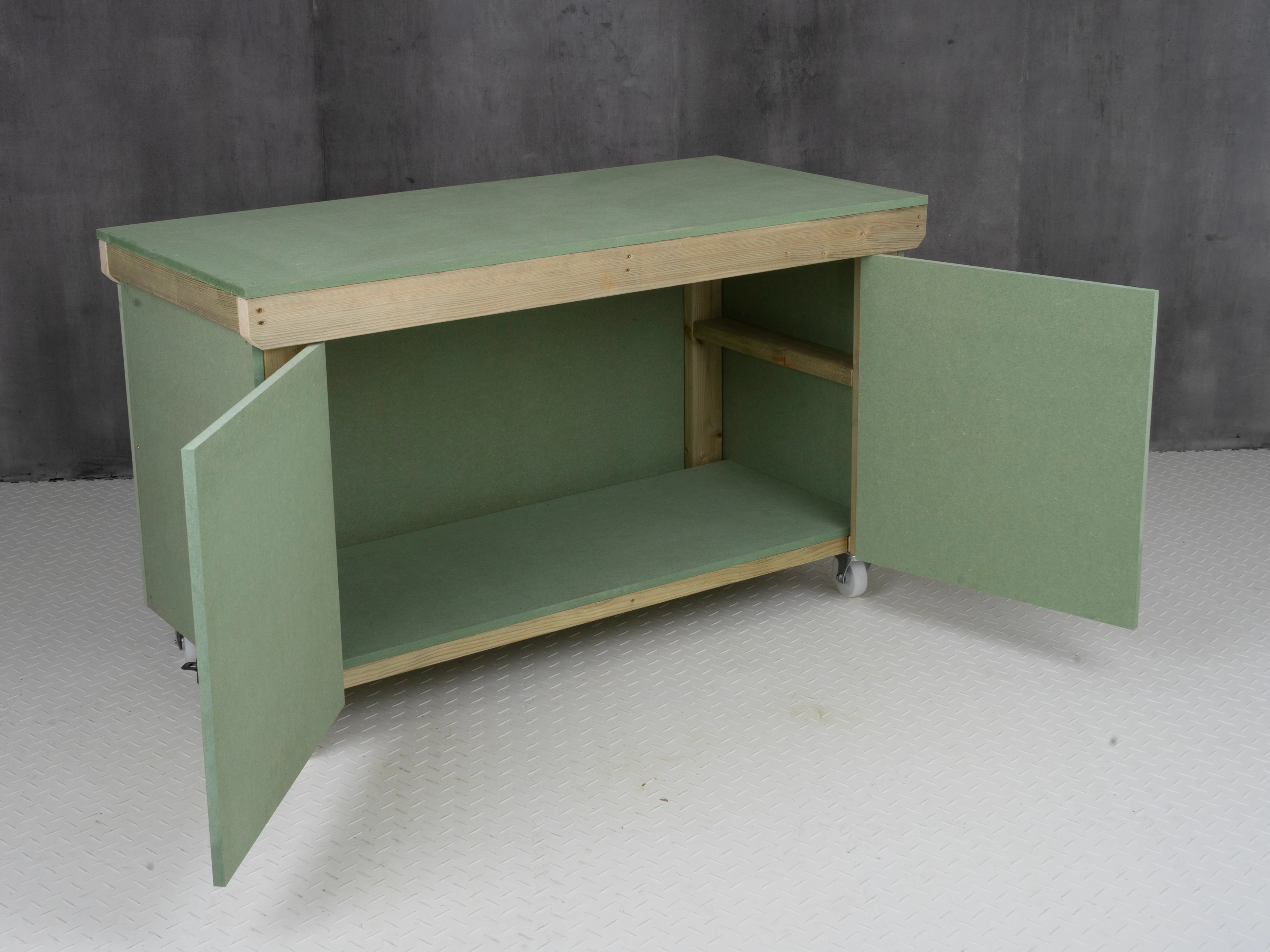 Wooden UniMDF Moisture Resistant Workbench With Lockable Cupboard (V.9) With Wheels - Image 9