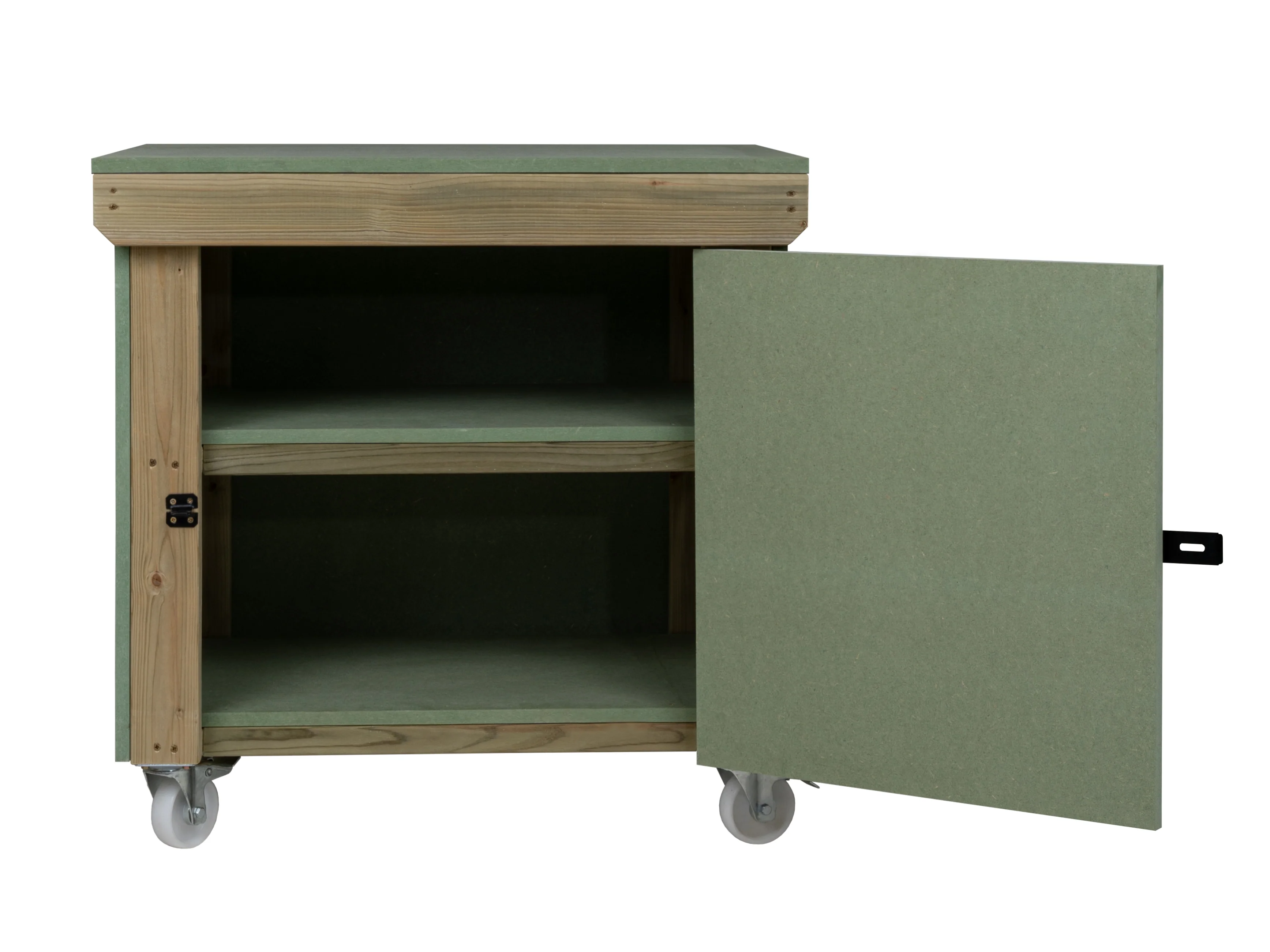 Wooden UniMDF Moisture Resistant Workbench With Lockable Cupboard (V.9) With Wheels, Double Shelf - Image 10