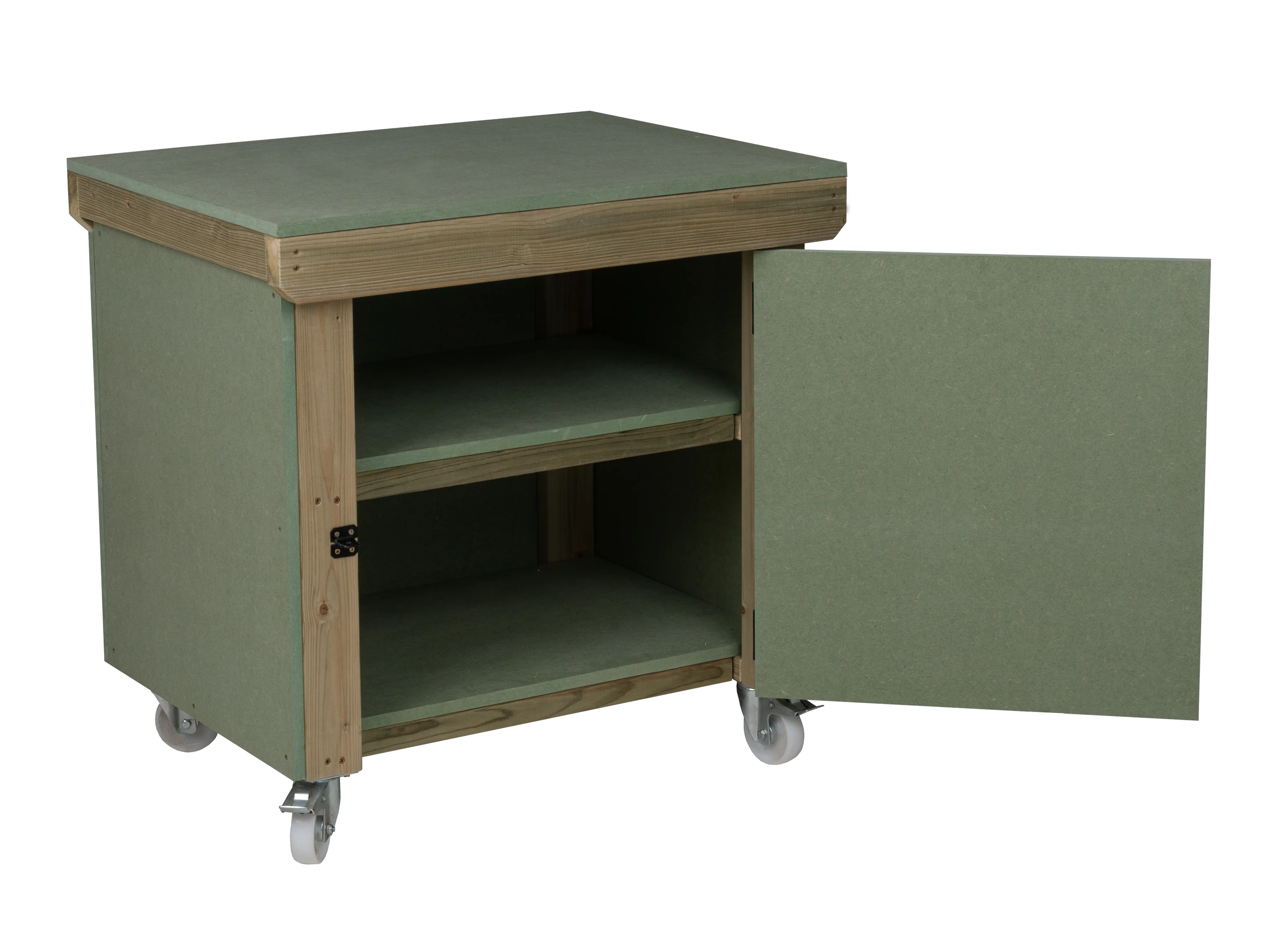 Wooden UniMDF Moisture Resistant Workbench With Lockable Cupboard (V.9) With Wheels, Double Shelf - Image 11