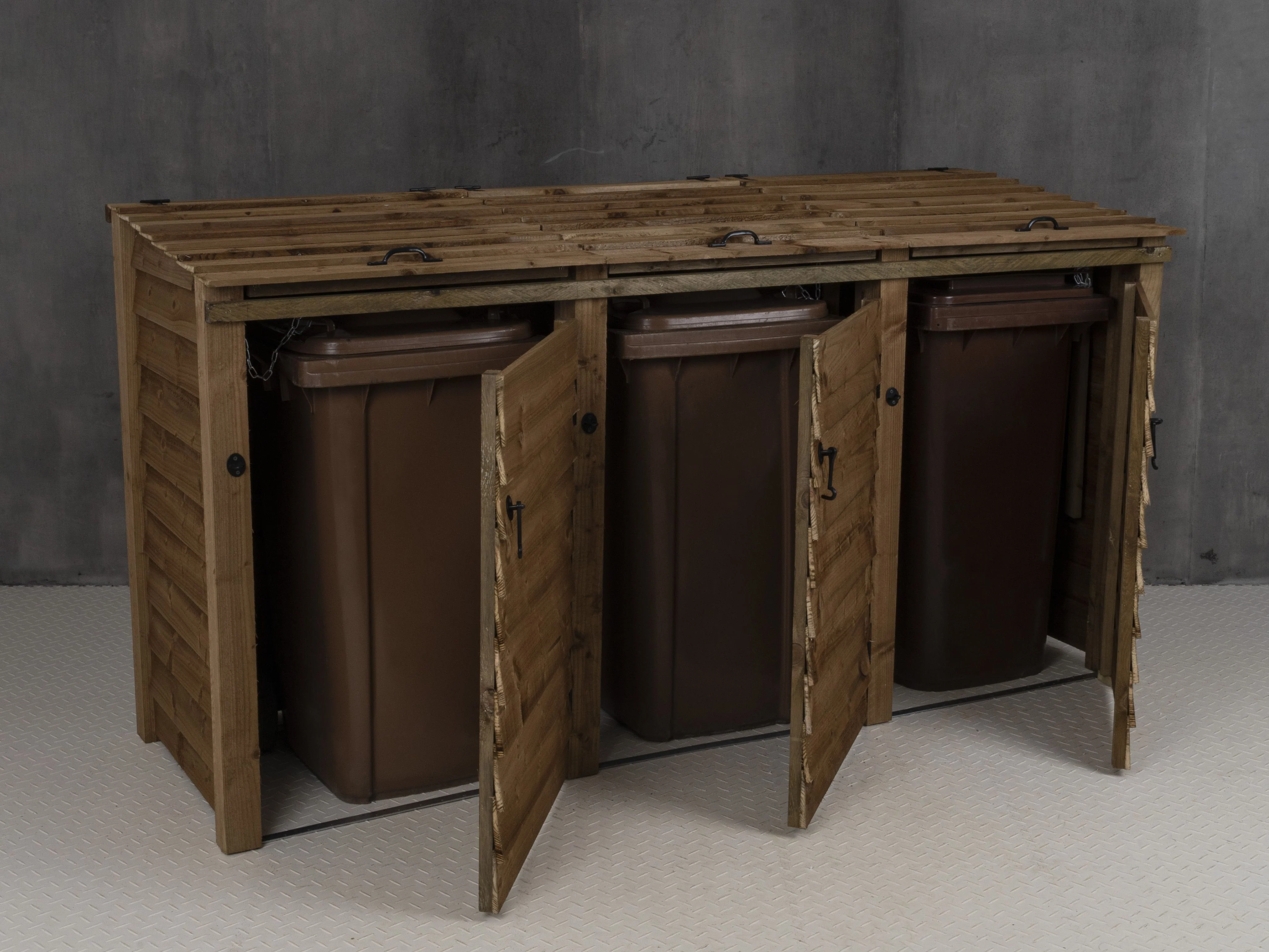 Wooden Wheelie Bin Store, Brown Finish - Image 13
