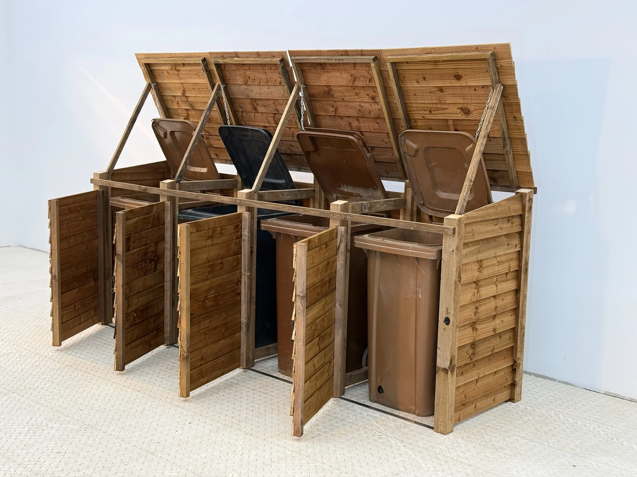Wooden Wheelie Bin Store, Brown Finish - Image 16
