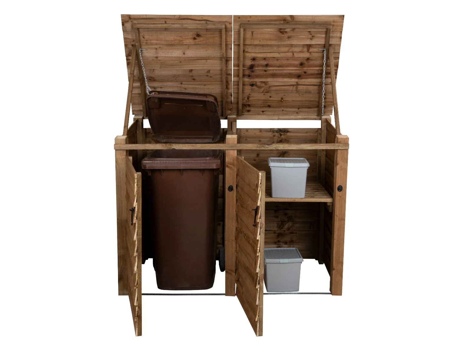 Wooden Wheelie Bin Store, Brown Finish - Image 6