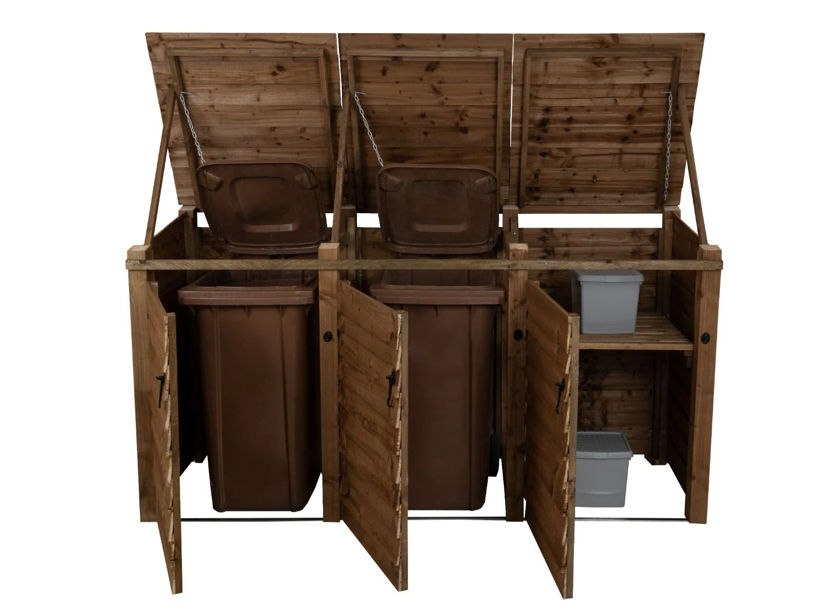 Wooden Wheelie Bin Store, Brown Finish - Image 7