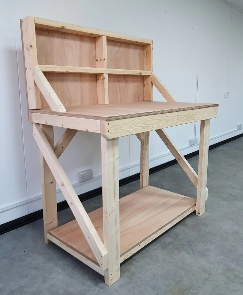 Wooden Workbench 18mm Eucalyptus Hardwood Top With Back Panel - Image 3