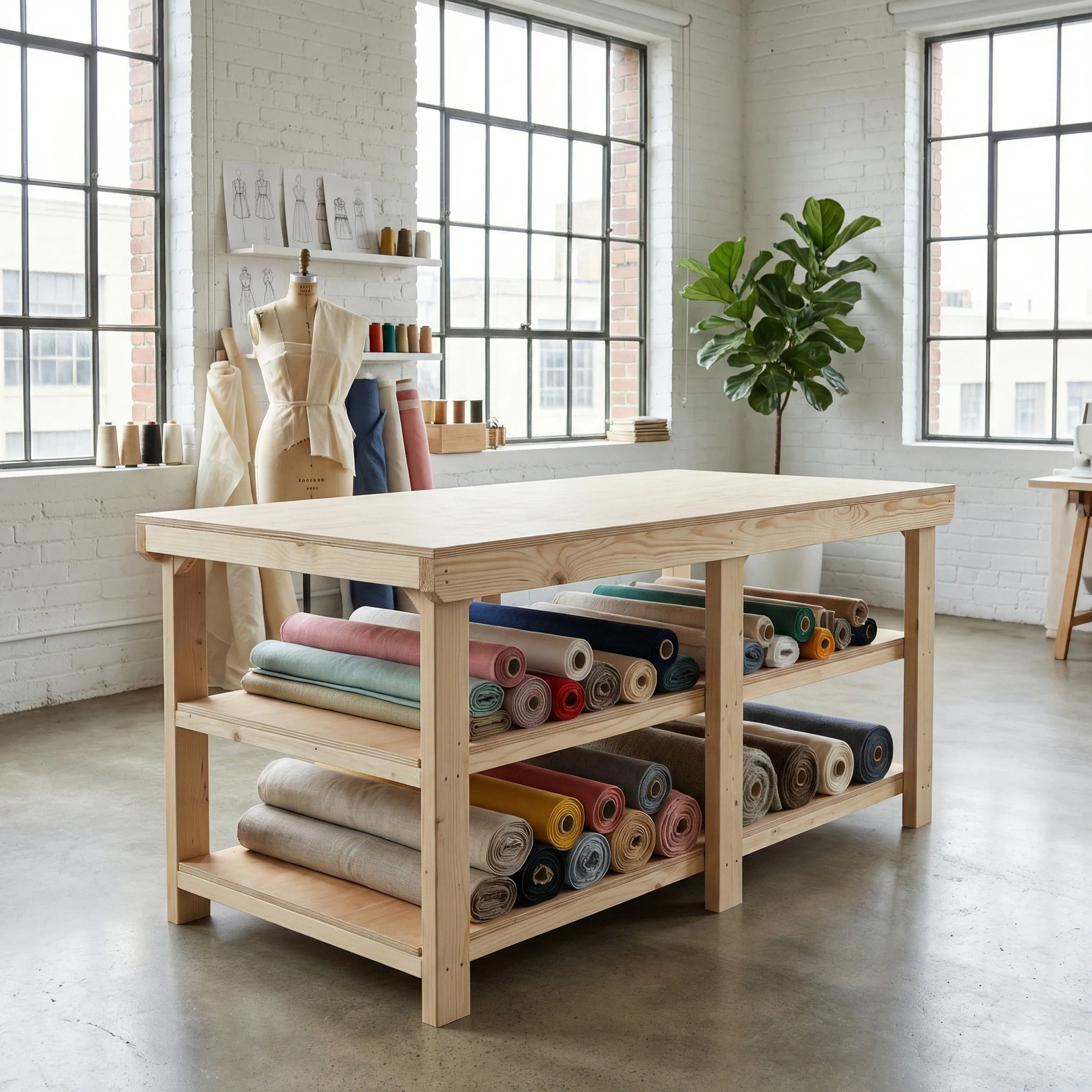 Wooden Workbench Eucalyptus Hardwood Top Depth-3ft with Double Shelf - Image 4