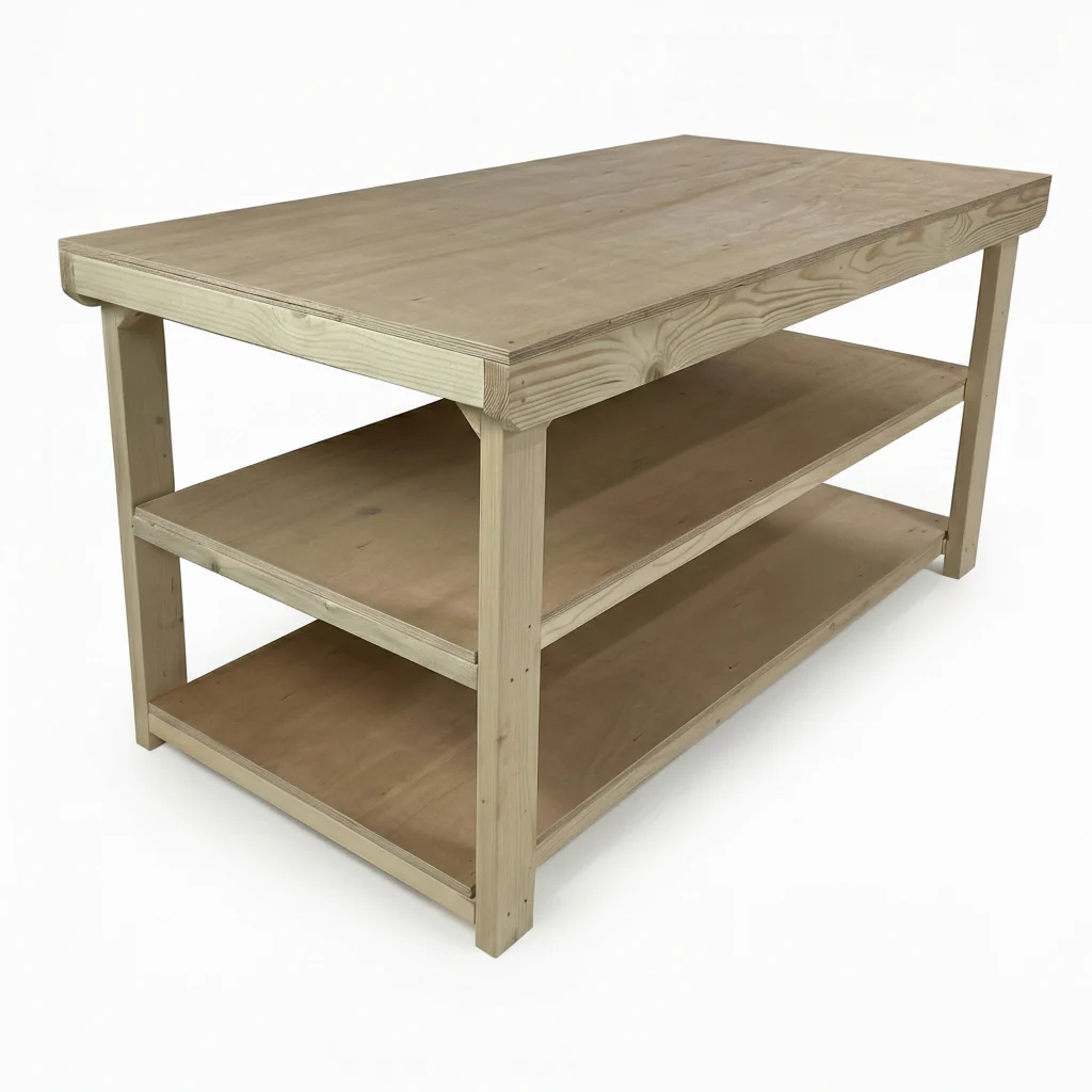 Wooden Workbench Eucalyptus Hardwood Top Depth-3ft with Double Shelf - Image 6