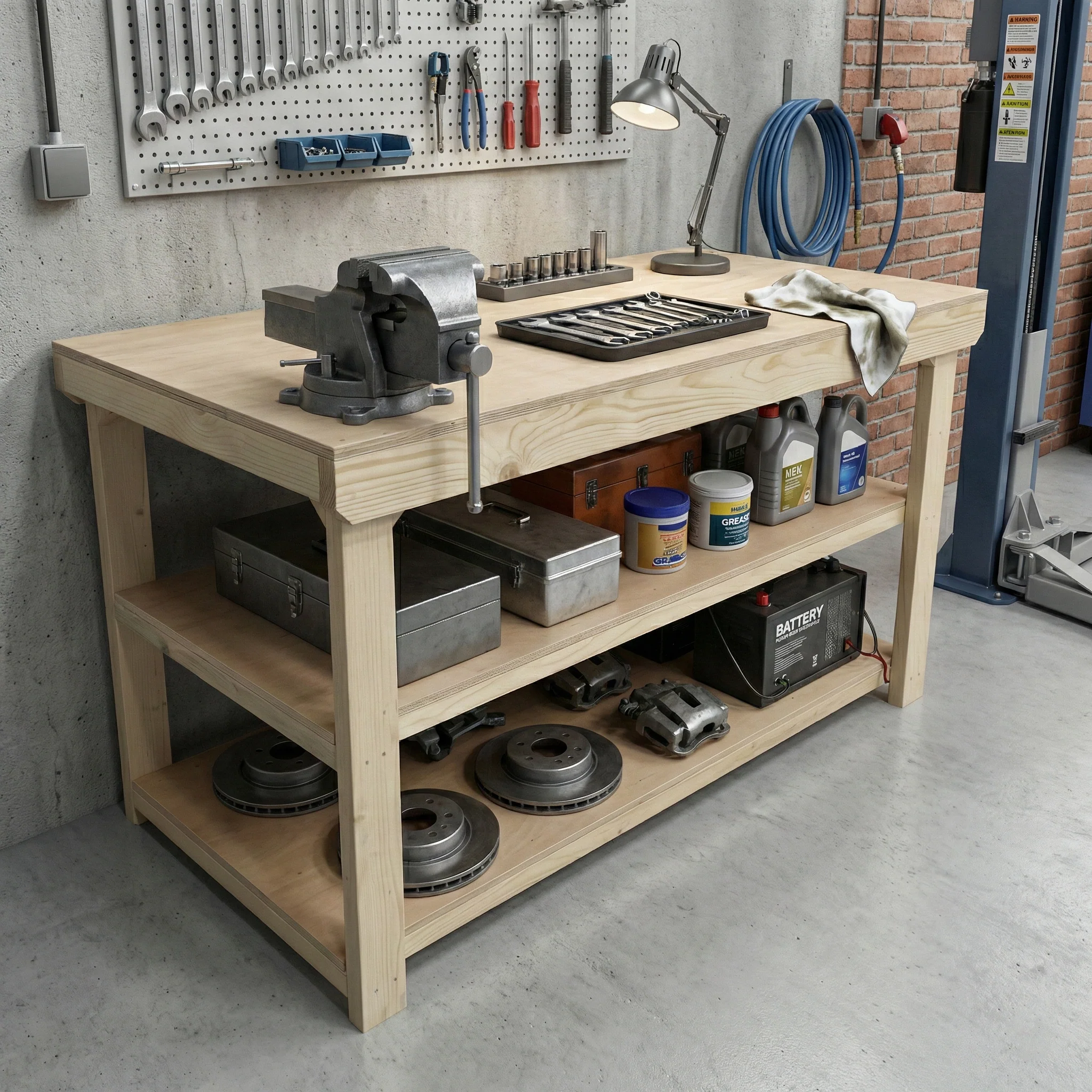 Wooden Workbench Eucalyptus Hardwood Top Depth-3ft with Double Shelf - Image 7