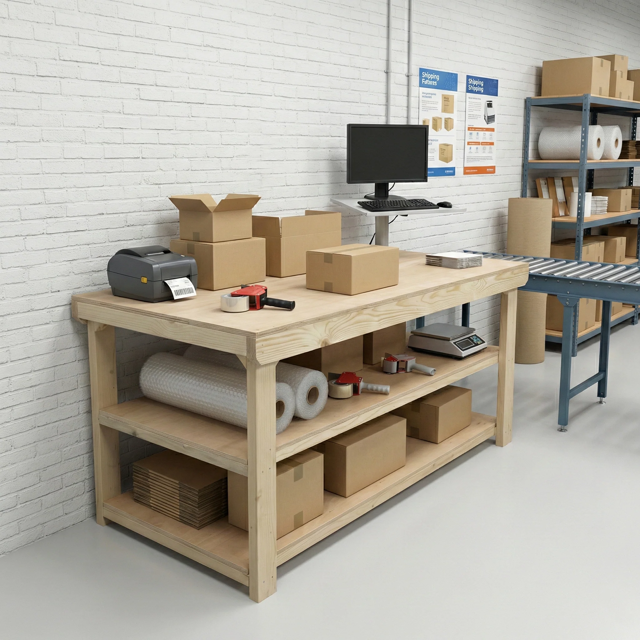 Wooden Workbench Eucalyptus Hardwood Top Depth-3ft with Double Shelf - Image 8