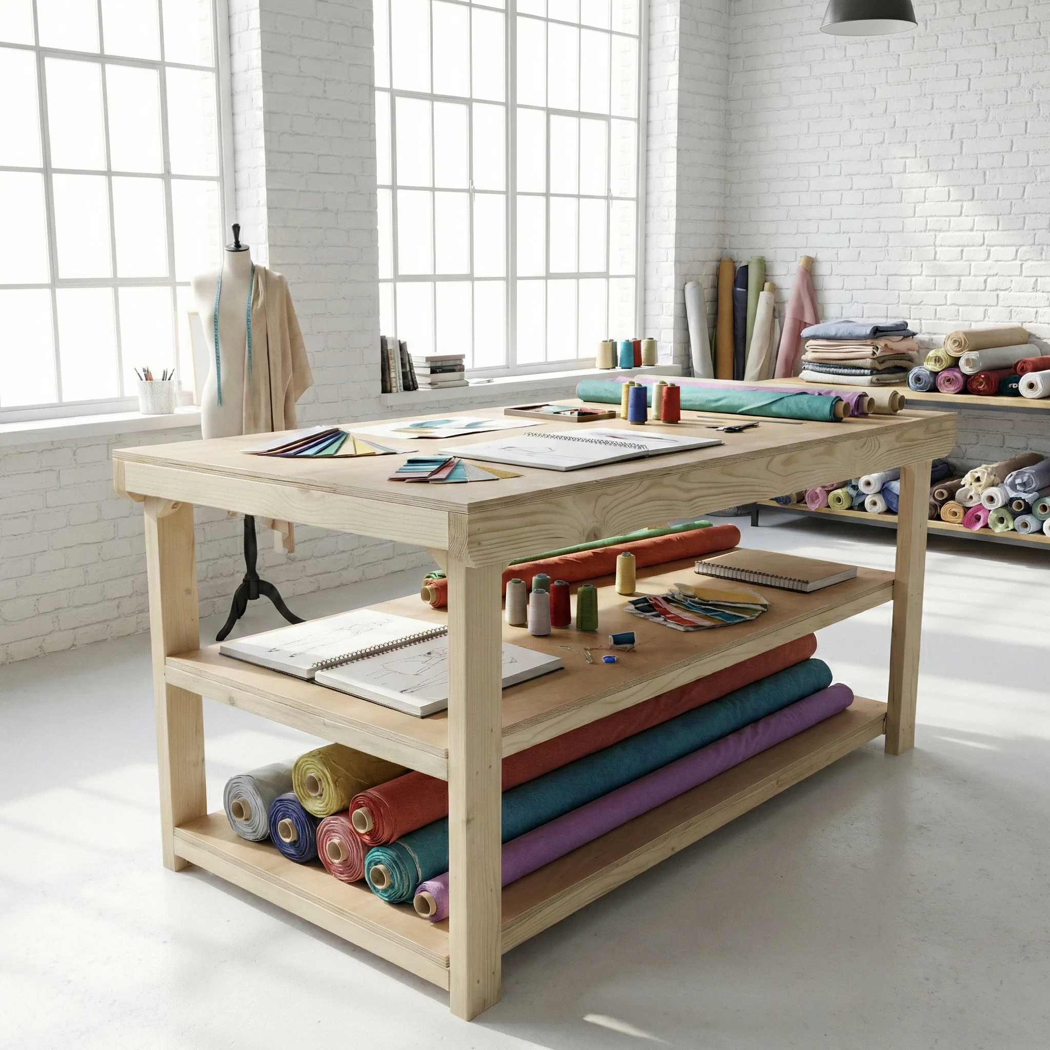 Wooden Workbench Eucalyptus Hardwood Top Depth-3ft with Double Shelf - Image 9