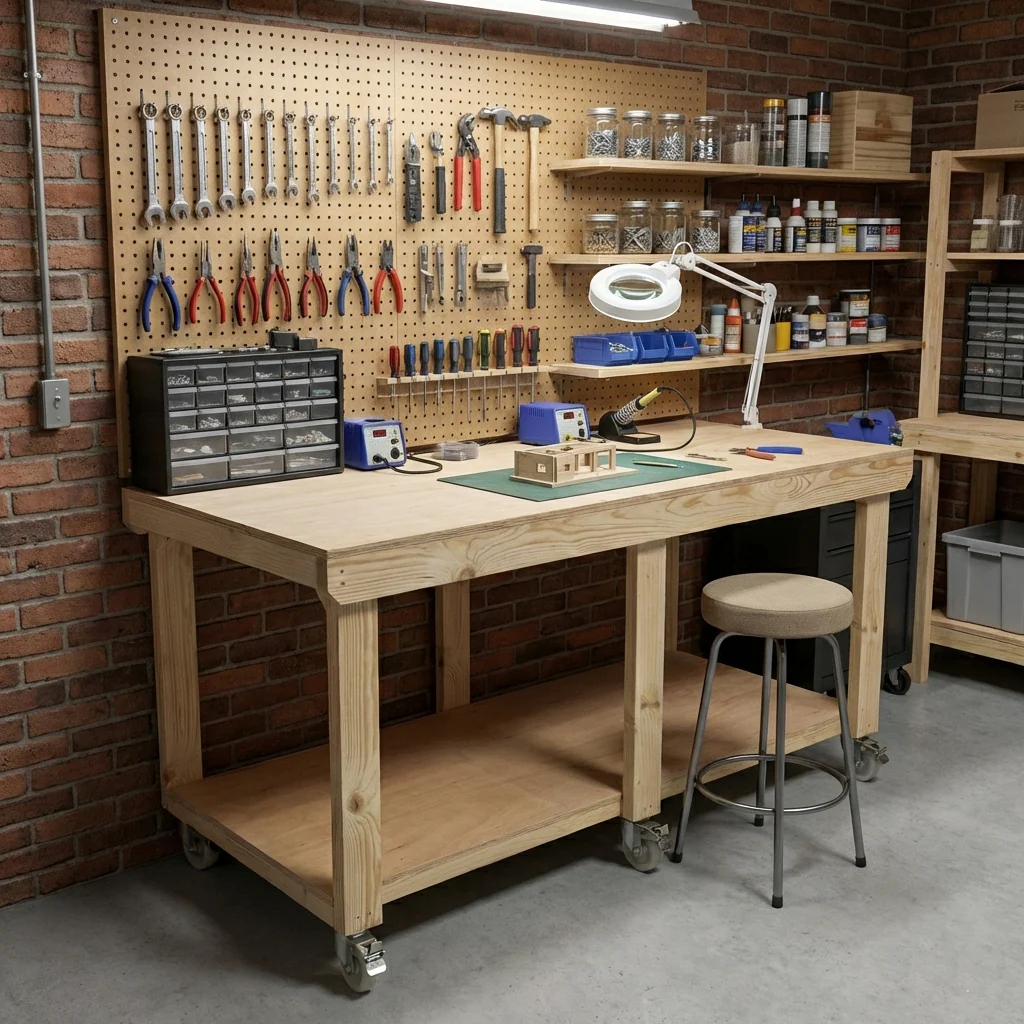 Wooden Workbench Eucalyptus Hardwood Top Depth-3ft with Wheels - Image 4