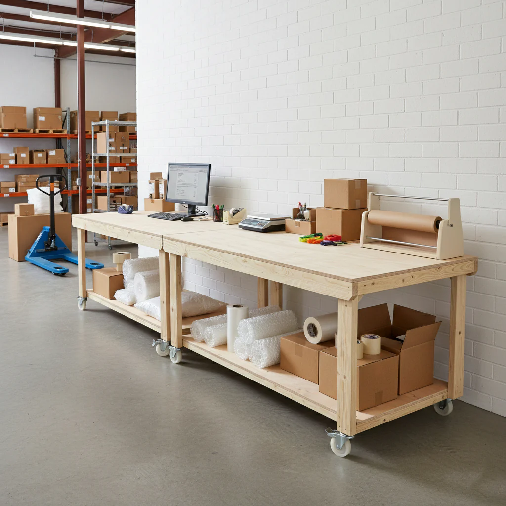 Wooden Workbench Eucalyptus Hardwood Top Depth-3ft with Wheels - Image 6