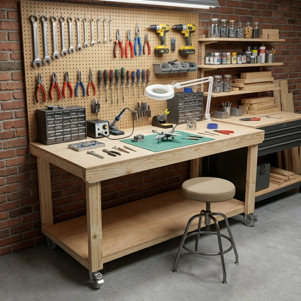 Wooden Workbench Eucalyptus Hardwood Top Depth-3ft with Wheels - Image 7