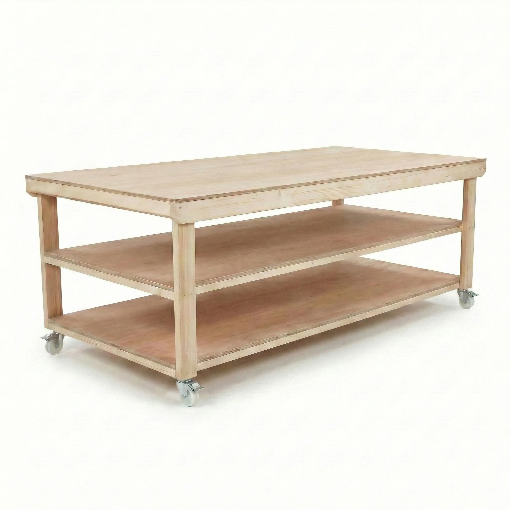 Wooden Workbench Eucalyptus Hardwood Top Depth-4ft Double Shelf and Wheels - Image 10