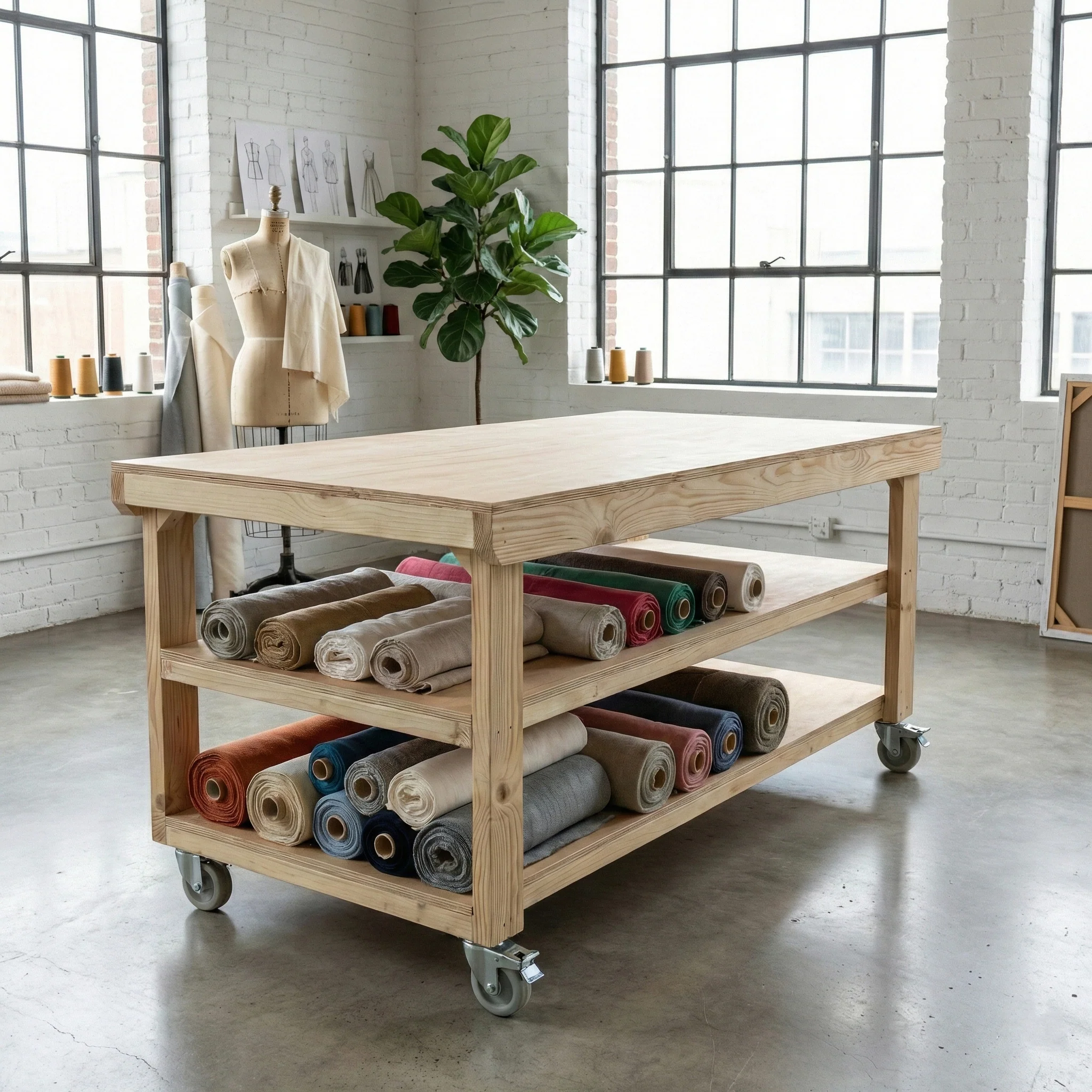 Wooden Workbench Eucalyptus Hardwood Top Depth-4ft Double Shelf and Wheels - Image 11