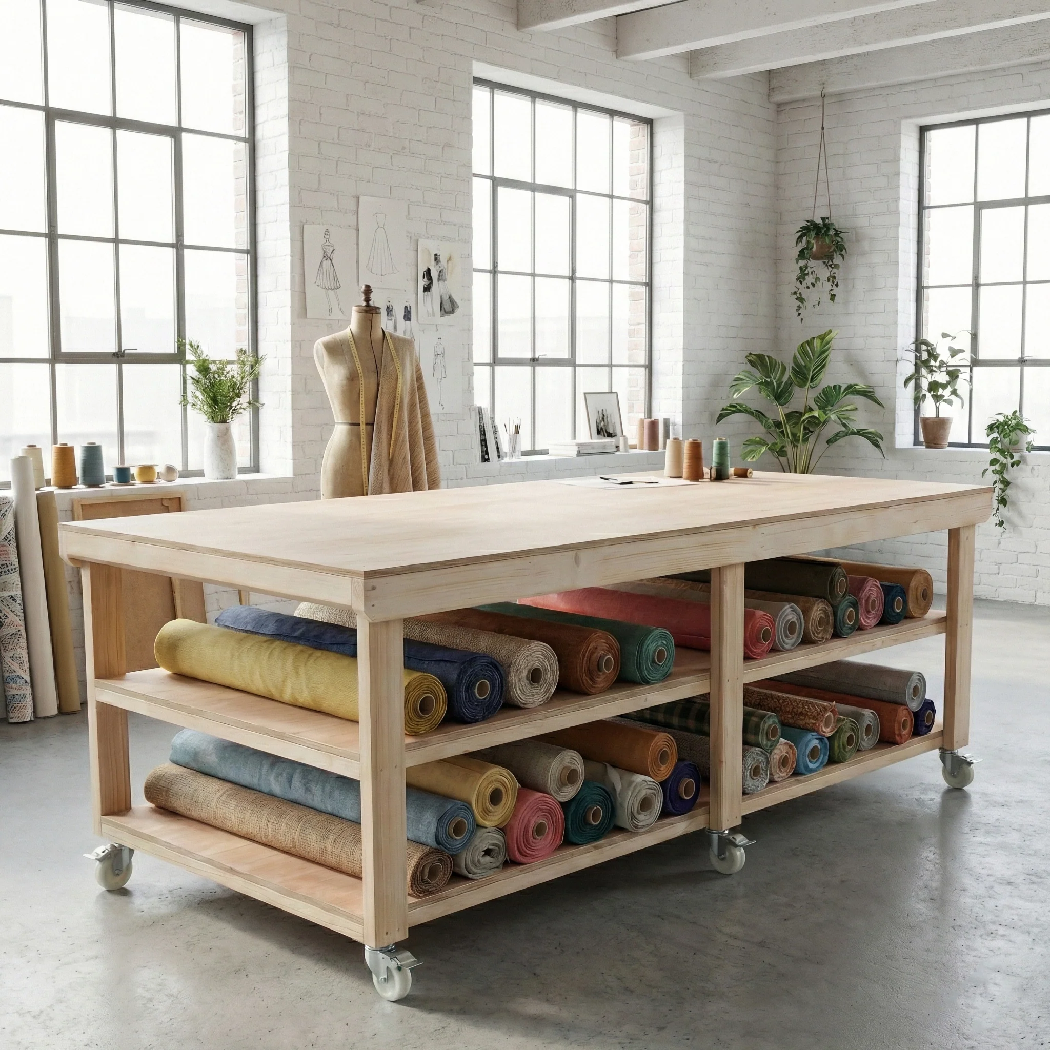 Wooden Workbench Eucalyptus Hardwood Top Depth-4ft Double Shelf and Wheels - Image 6