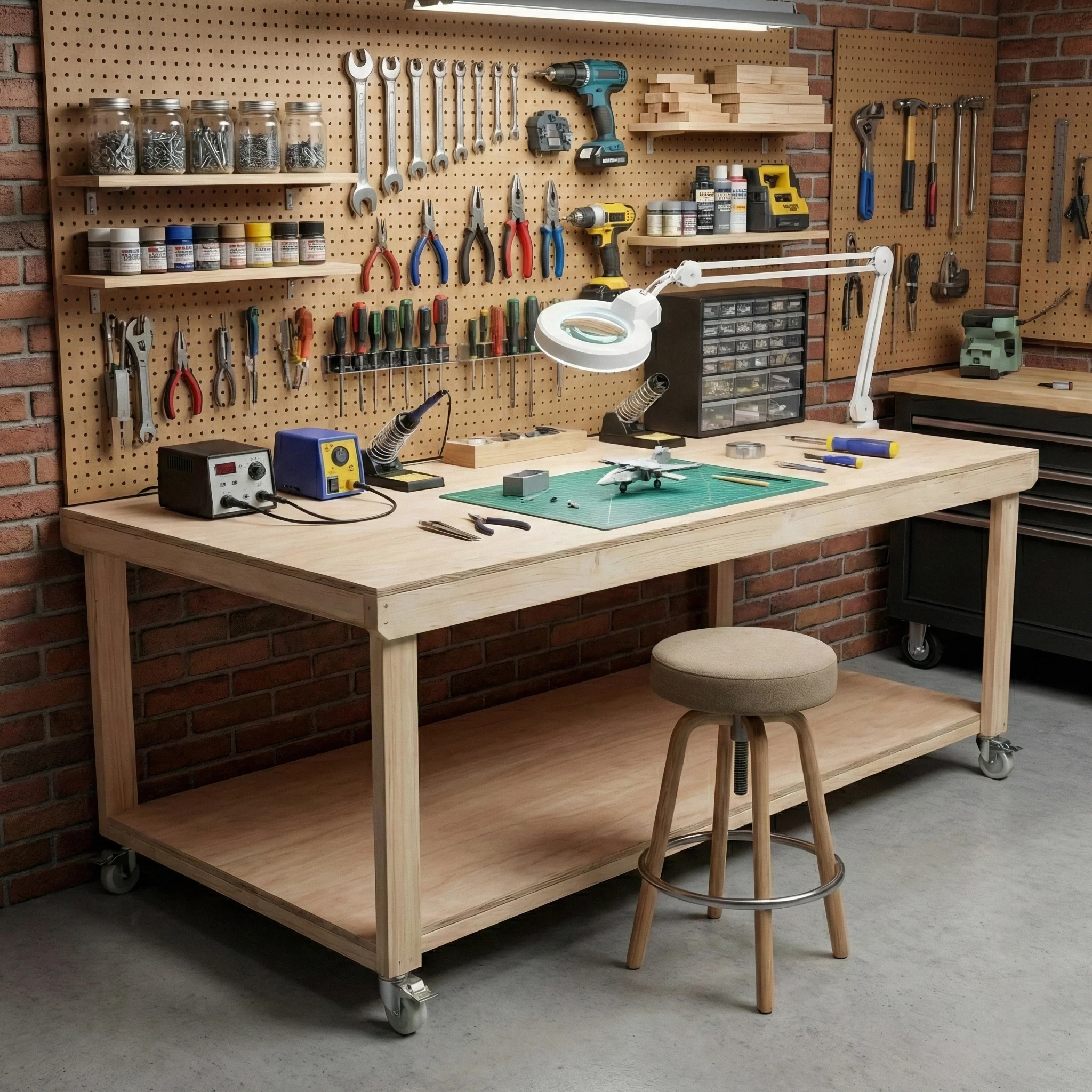 Wooden Workbench Eucalyptus Hardwood Top Depth-4ft with Wheels - Image 3