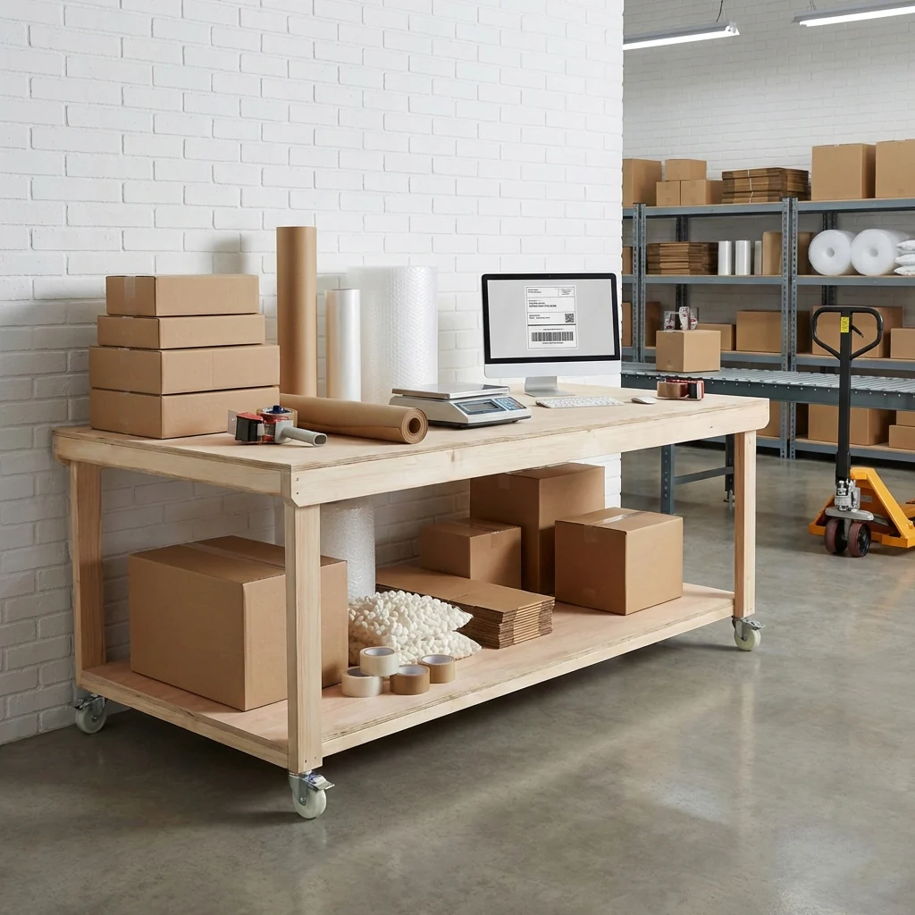 Wooden Workbench Eucalyptus Hardwood Top Depth-4ft with Wheels - Image 4